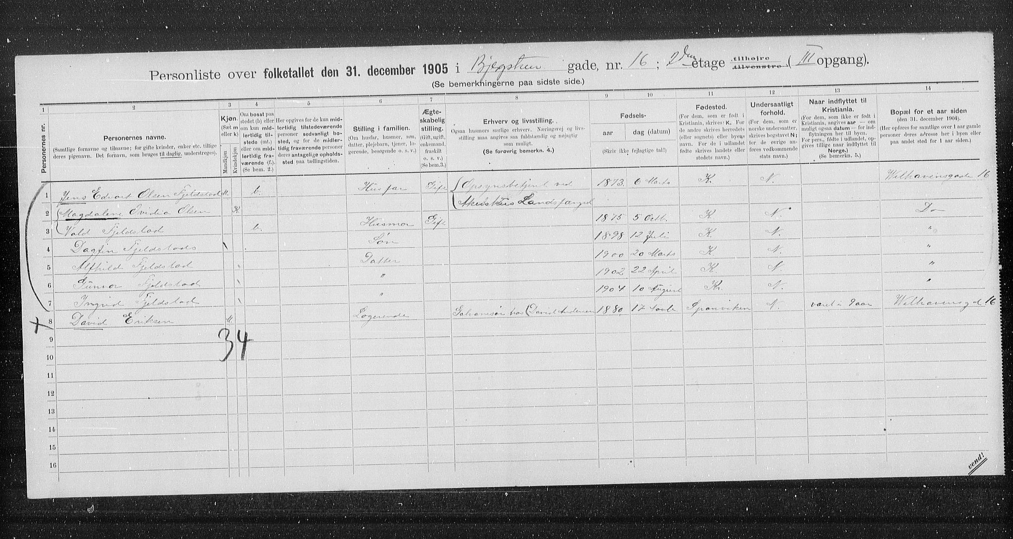 OBA, Municipal Census 1905 for Kristiania, 1905, p. 2753