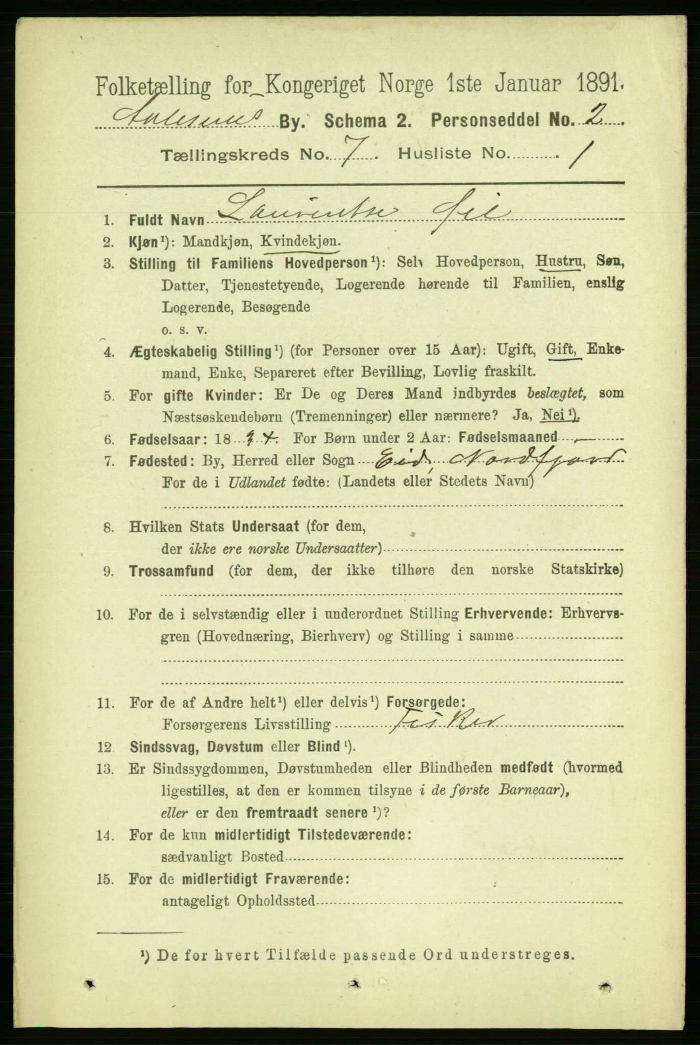 RA, 1891 census for 1501 Ålesund, 1891, p. 5278