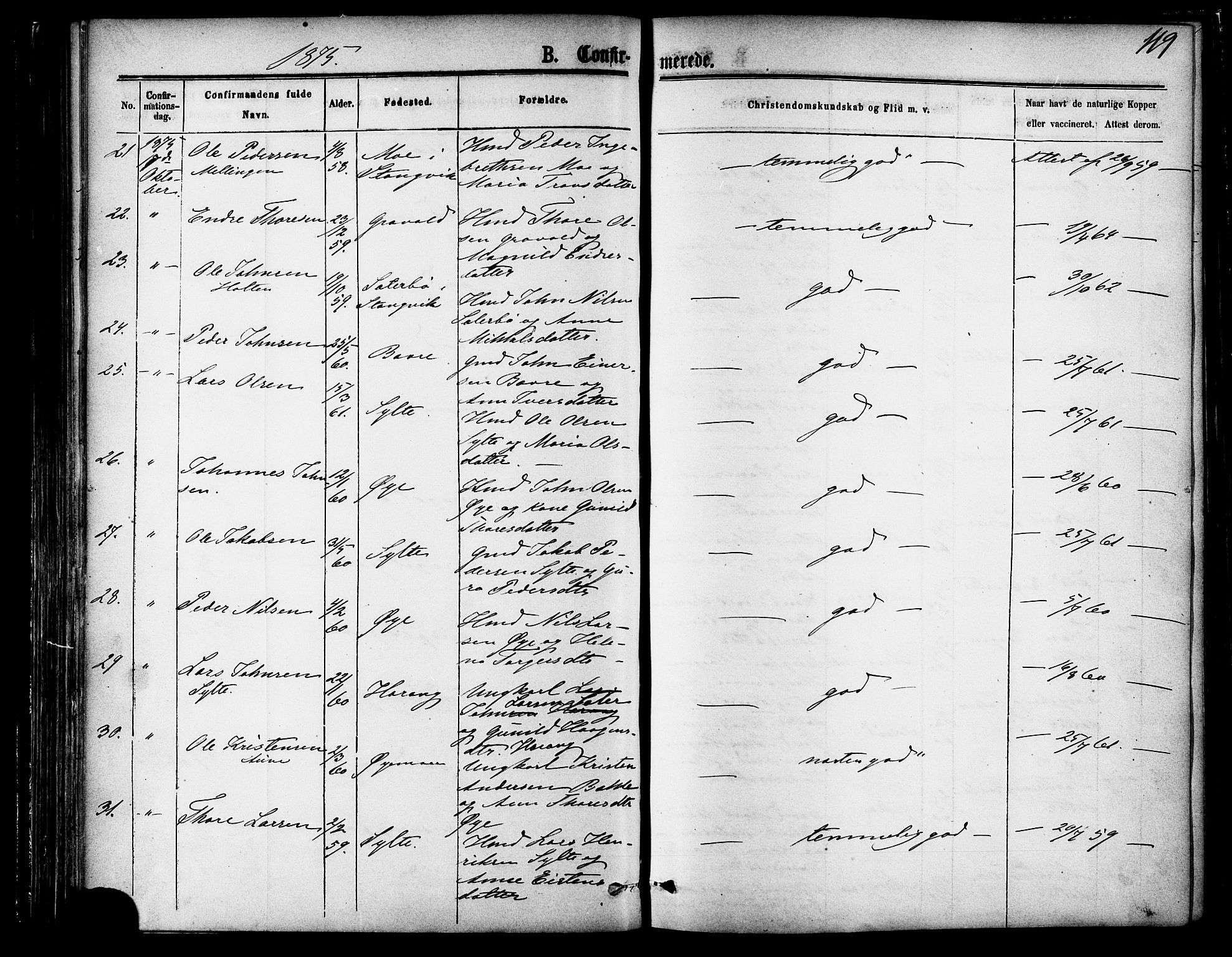 Ministerialprotokoller, klokkerbøker og fødselsregistre - Møre og Romsdal, AV/SAT-A-1454/595/L1046: Parish register (official) no. 595A08, 1874-1884, p. 119