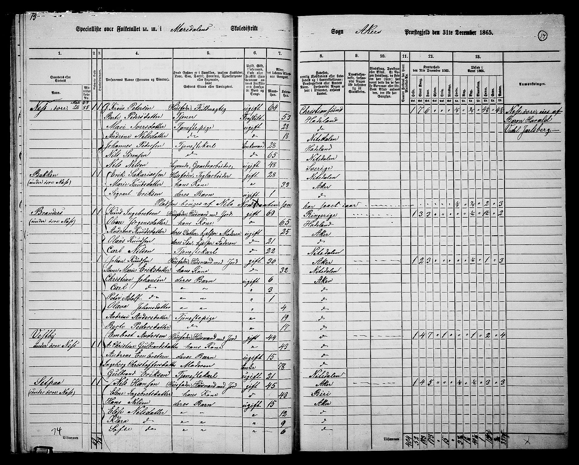 RA, 1865 census for Vestre Aker, 1865, p. 201