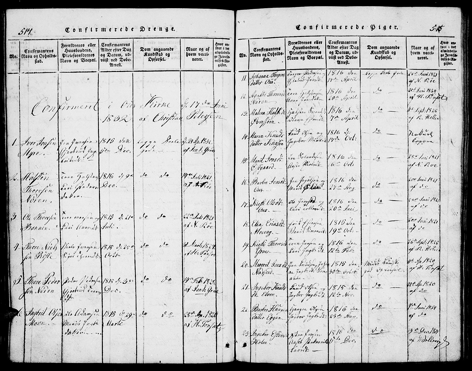 Tolga prestekontor, AV/SAH-PREST-062/L/L0002: Parish register (copy) no. 2, 1815-1844, p. 514-515