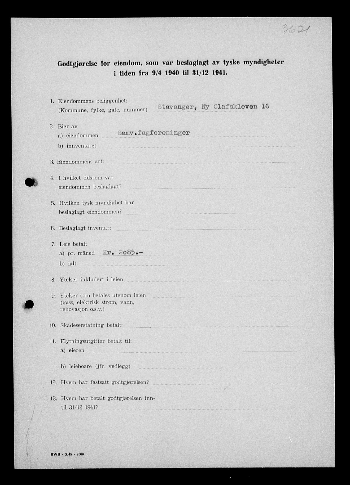 Justisdepartementet, Tilbakeføringskontoret for inndratte formuer, AV/RA-S-1564/I/L1014: Godtgjørelse for beslaglagt eiendom, 1940-1941, p. 115
