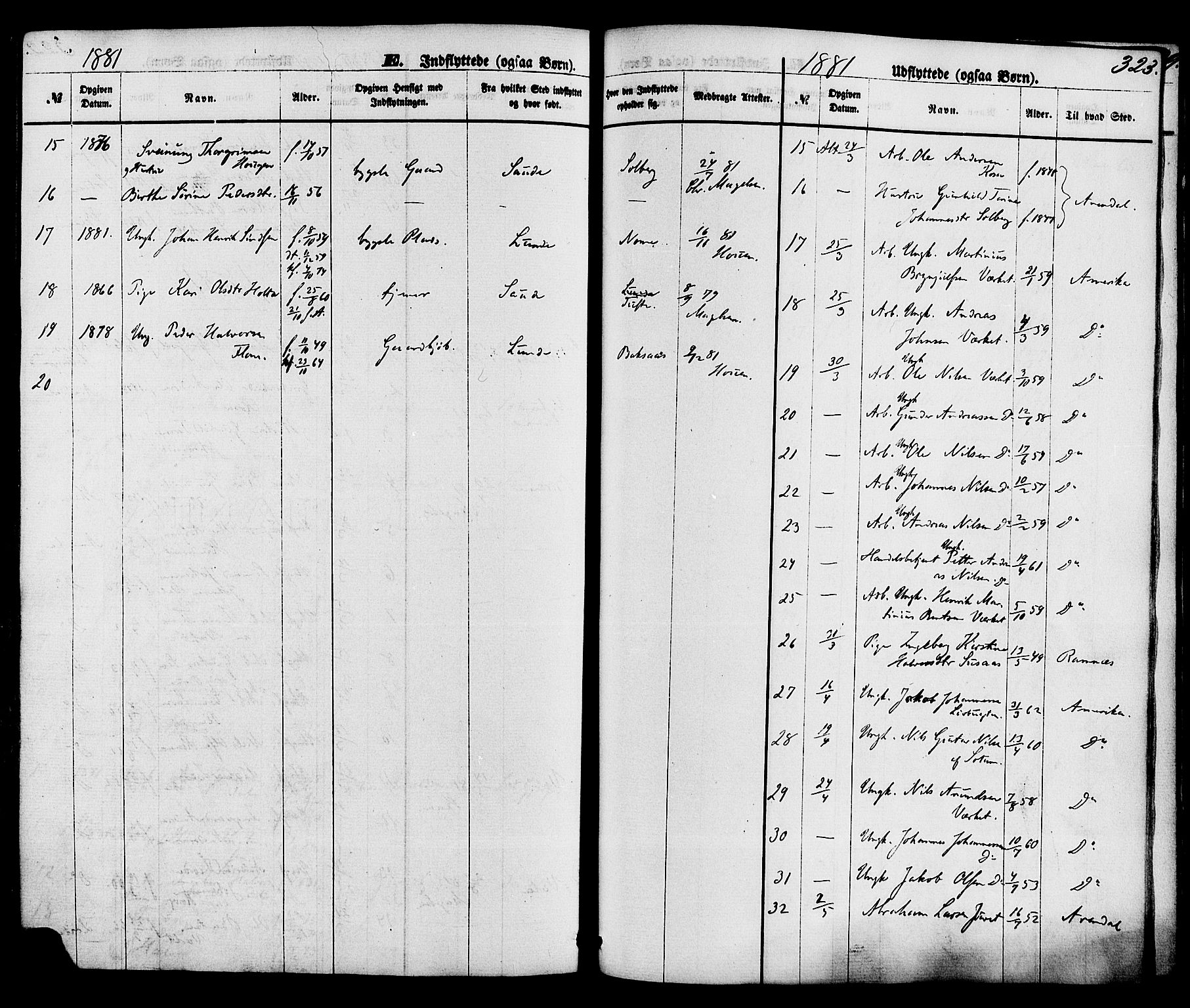 Holla kirkebøker, AV/SAKO-A-272/F/Fa/L0007: Parish register (official) no. 7, 1869-1881, p. 323