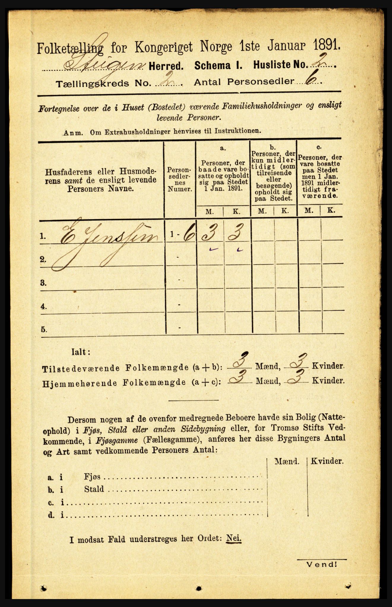 RA, 1891 census for 1848 Steigen, 1891, p. 615