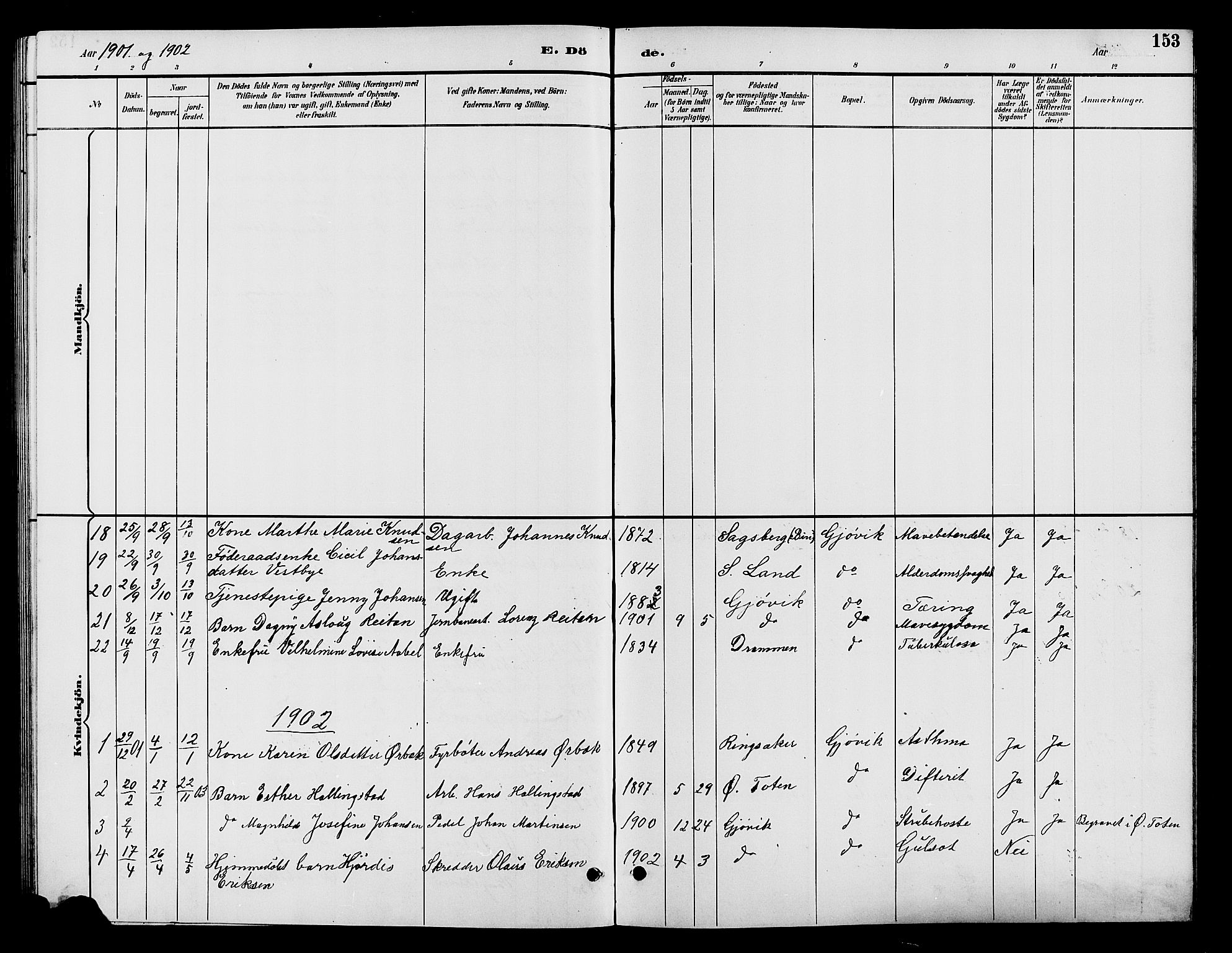 Vardal prestekontor, SAH/PREST-100/H/Ha/Hab/L0009: Parish register (copy) no. 9, 1894-1902, p. 153