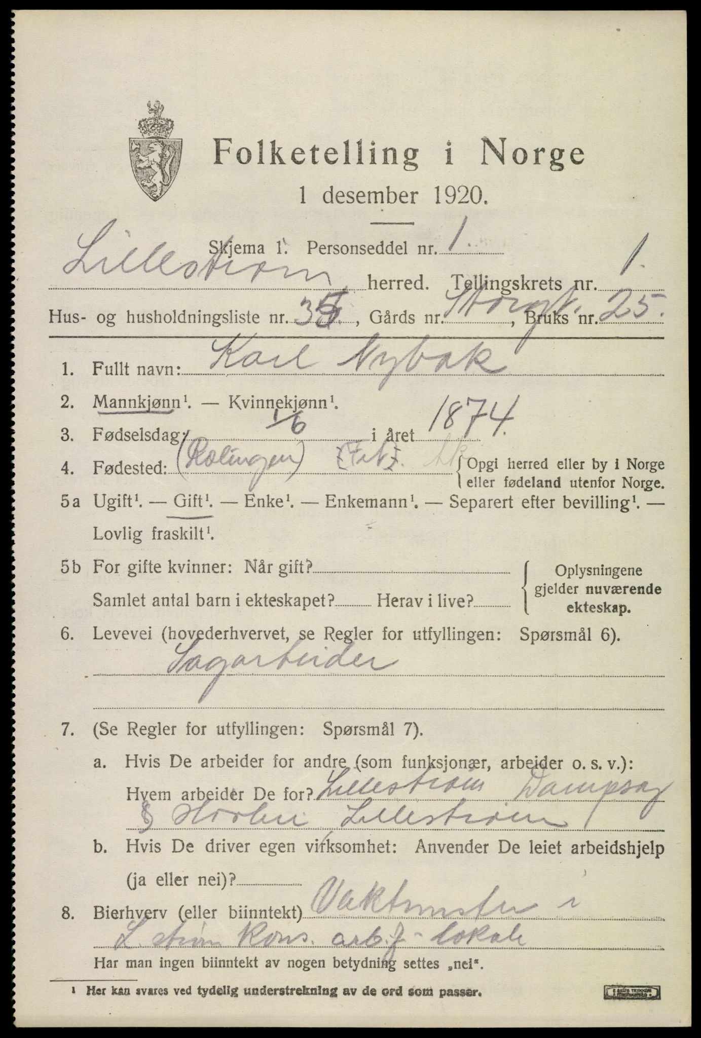 SAO, 1920 census for Lillestrøm, 1920, p. 2024