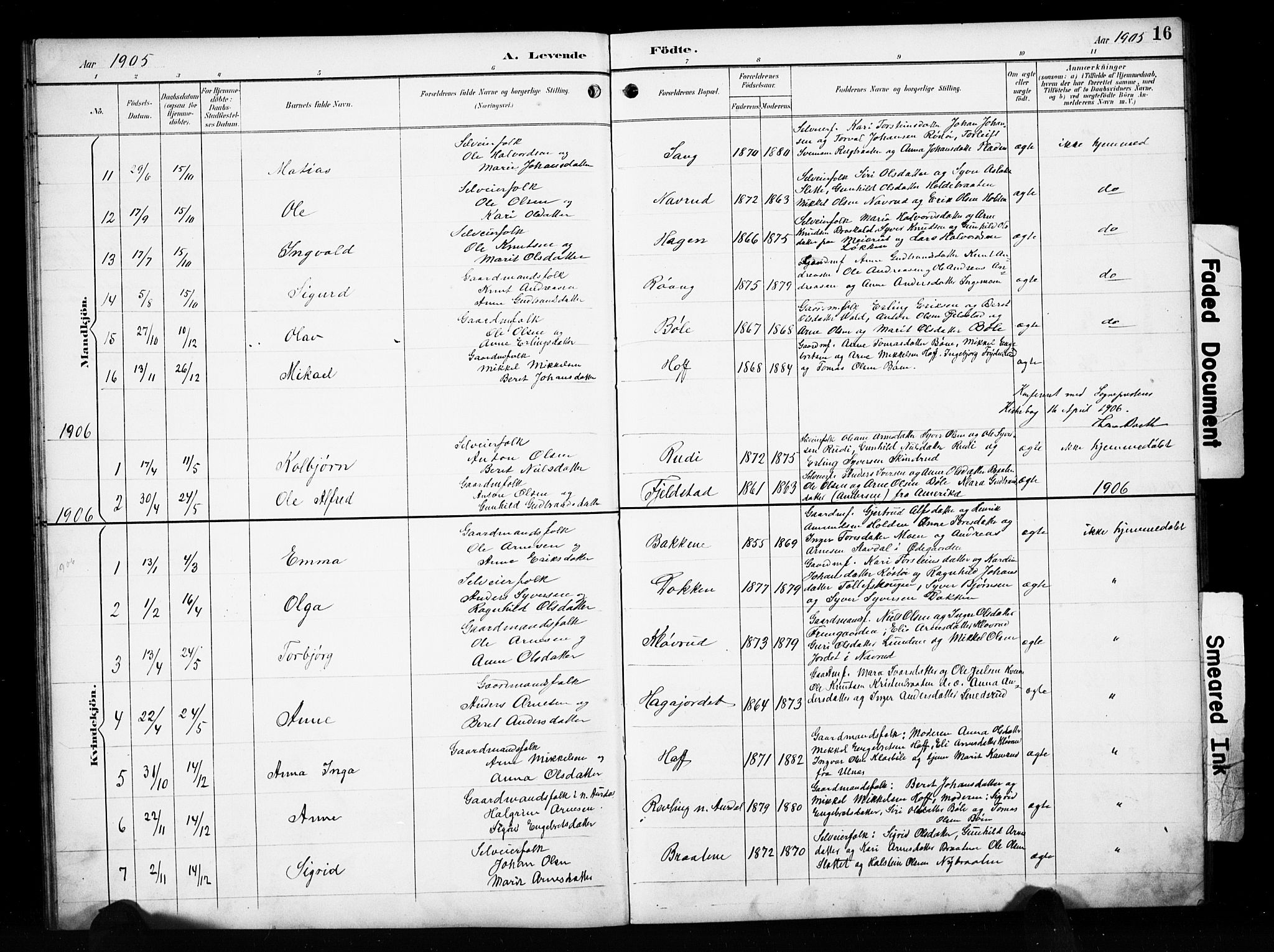 Sør-Aurdal prestekontor, SAH/PREST-128/H/Ha/Hab/L0010: Parish register (copy) no. 10, 1894-1929, p. 16