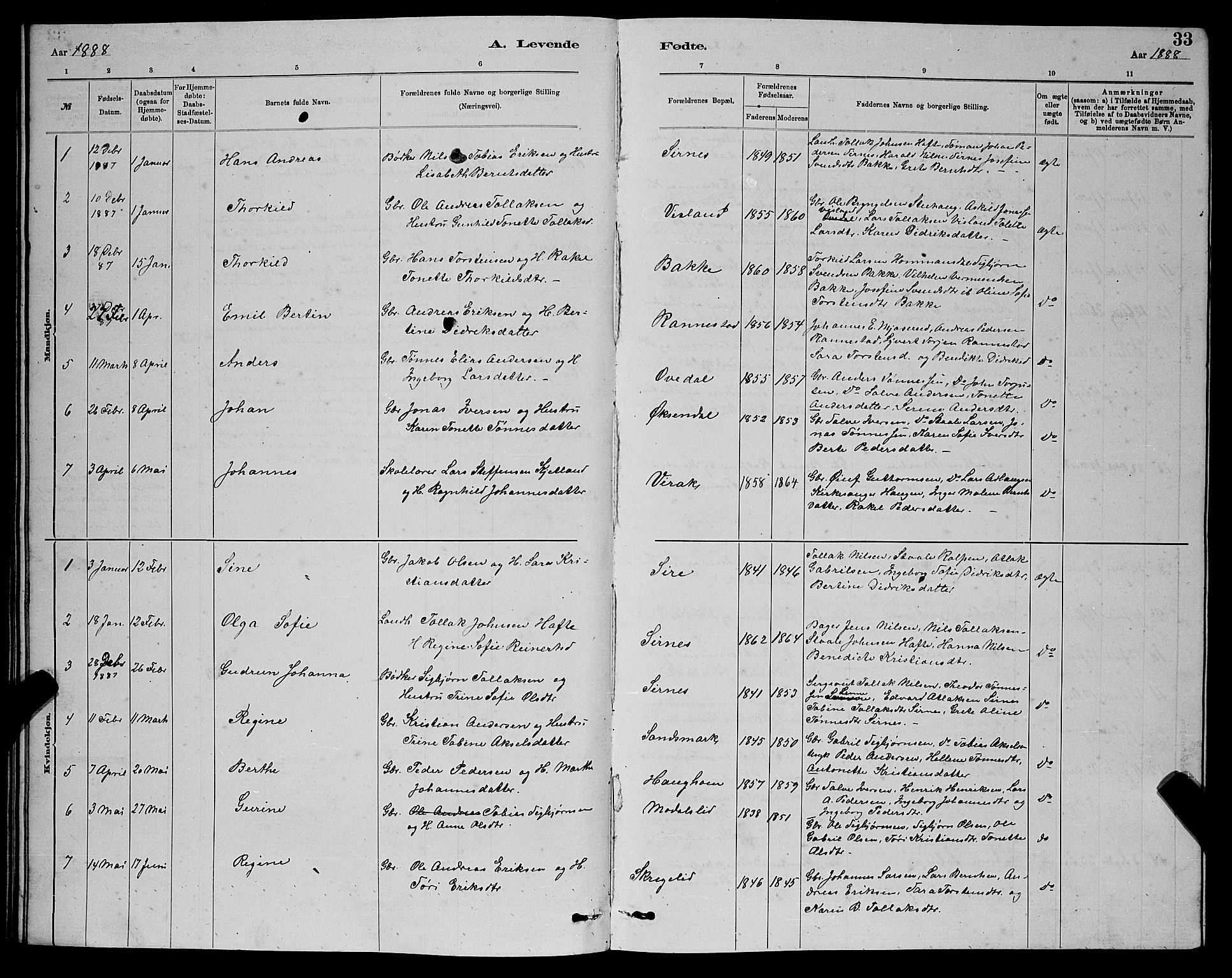 Bakke sokneprestkontor, SAK/1111-0002/F/Fb/Fba/L0002: Parish register (copy) no. B 2, 1879-1893, p. 33
