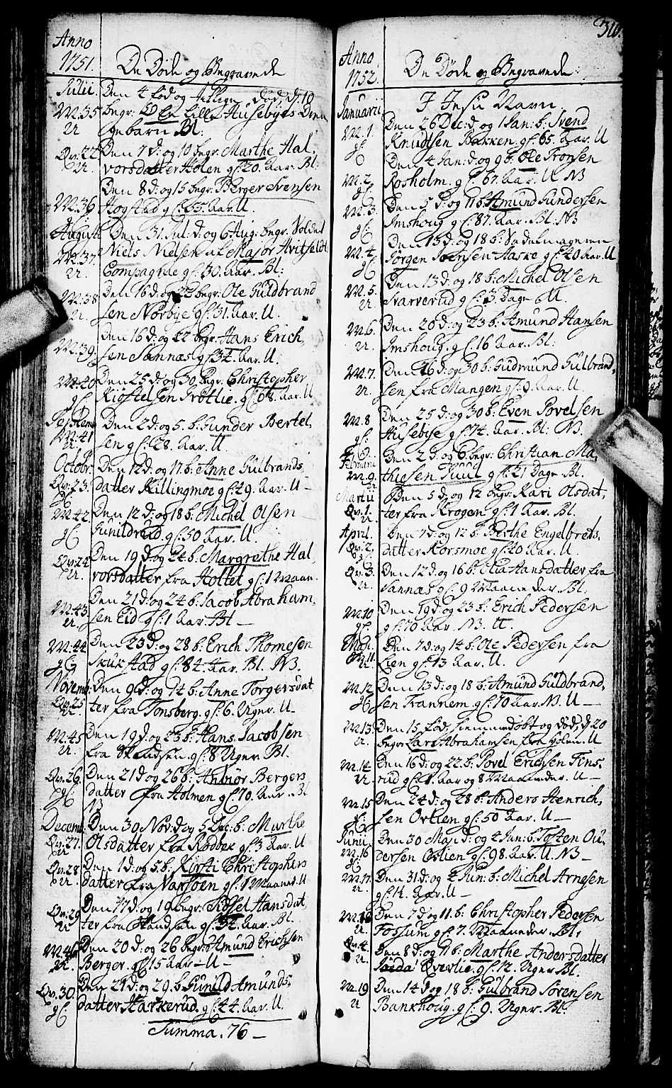 Aurskog prestekontor Kirkebøker, SAO/A-10304a/F/Fa/L0002: Parish register (official) no. I 2, 1735-1766, p. 310