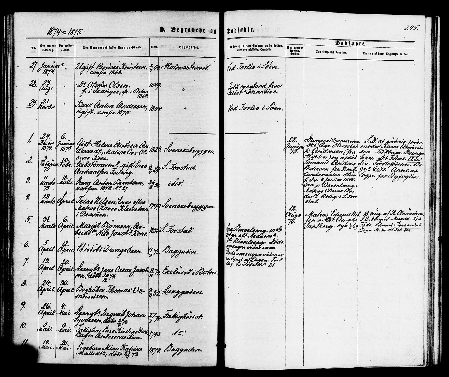 Holmestrand kirkebøker, AV/SAKO-A-346/F/Fa/L0003: Parish register (official) no. 3, 1867-1879, p. 245