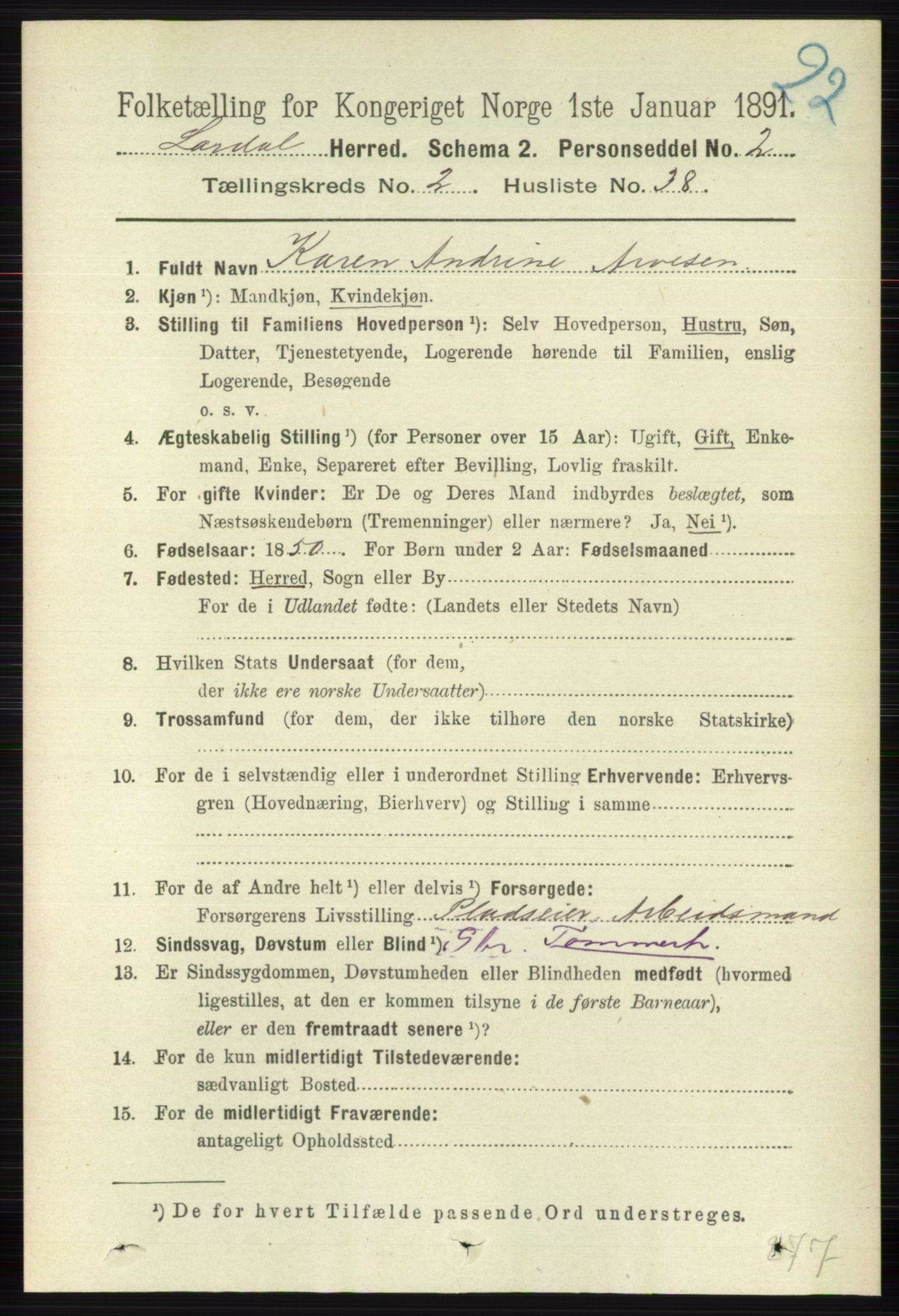 RA, 1891 census for 0728 Lardal, 1891, p. 923