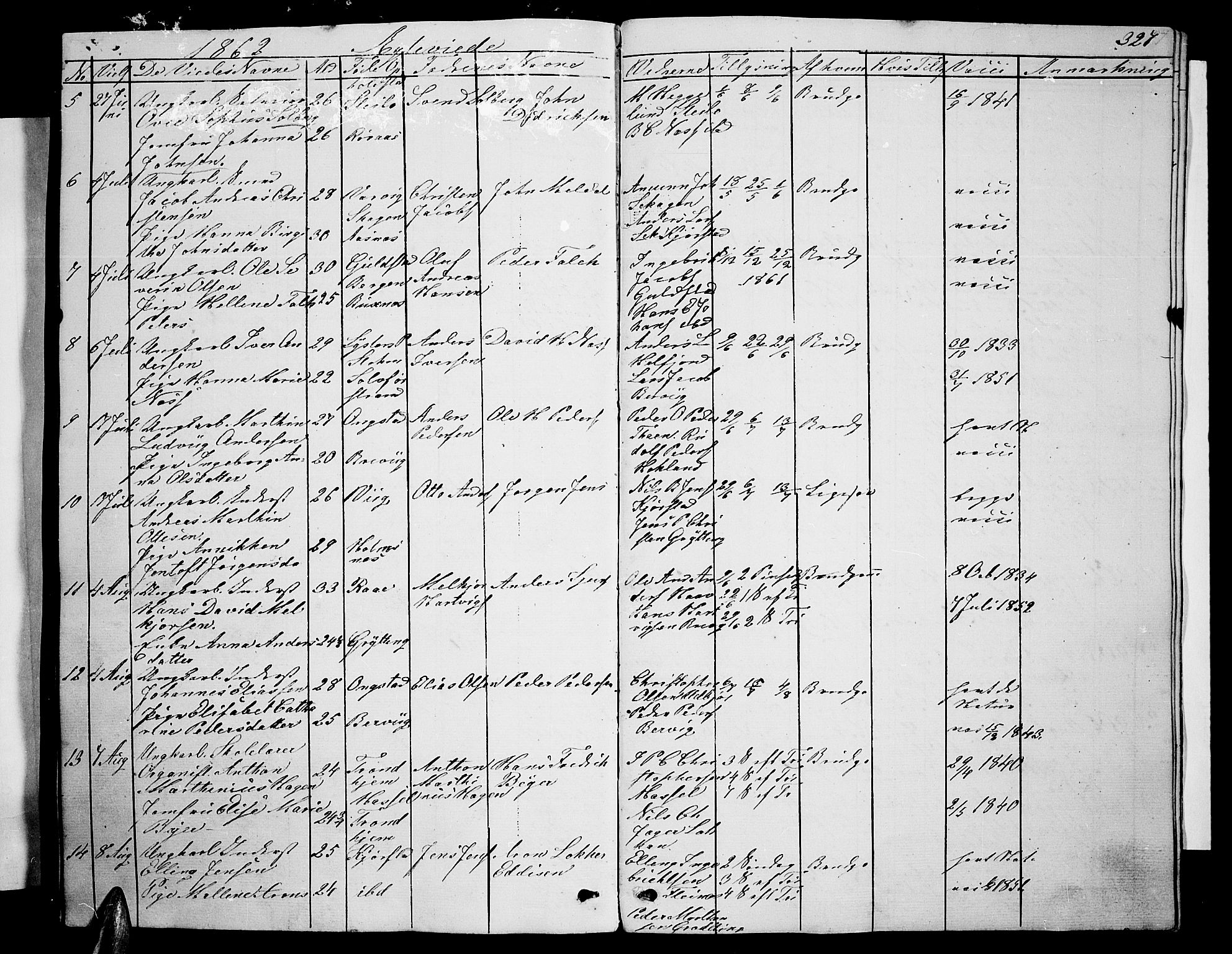 Ministerialprotokoller, klokkerbøker og fødselsregistre - Nordland, AV/SAT-A-1459/888/L1265: Parish register (copy) no. 888C03, 1850-1863, p. 327