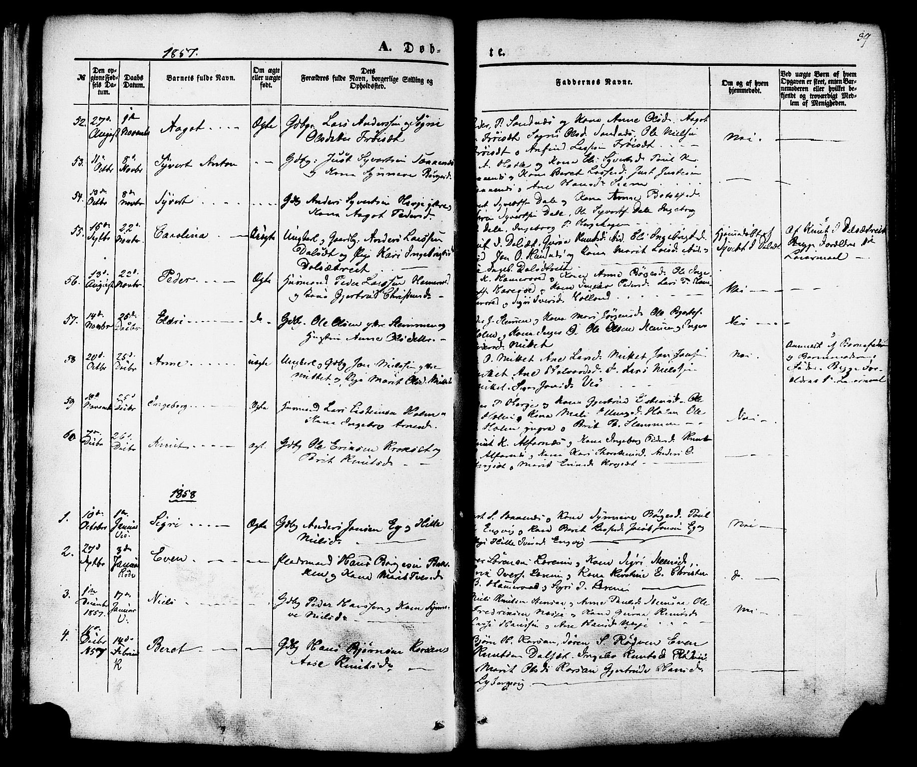 Ministerialprotokoller, klokkerbøker og fødselsregistre - Møre og Romsdal, SAT/A-1454/547/L0603: Parish register (official) no. 547A05, 1846-1877, p. 39