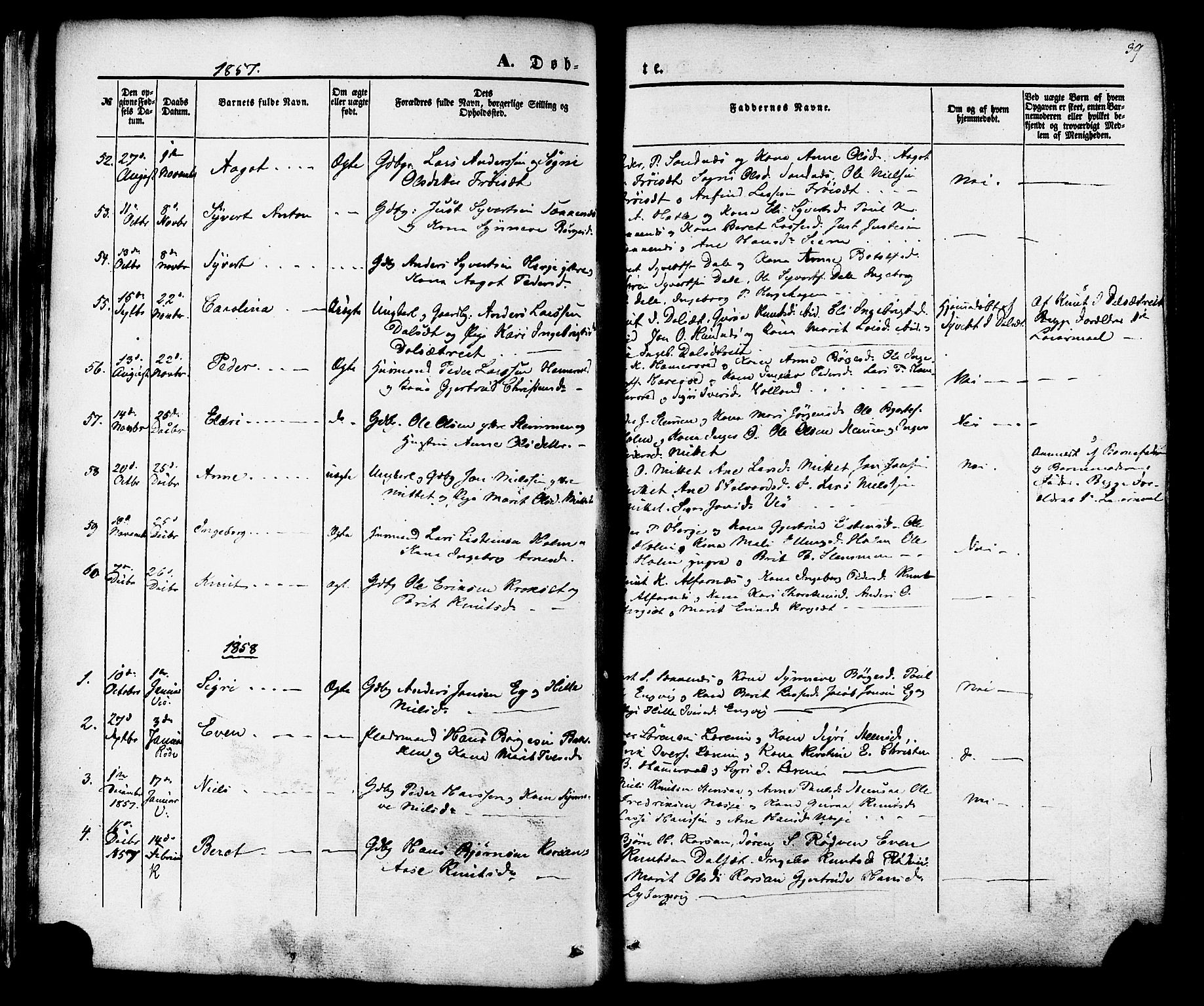 Ministerialprotokoller, klokkerbøker og fødselsregistre - Møre og Romsdal, AV/SAT-A-1454/547/L0603: Parish register (official) no. 547A05, 1846-1877, p. 39