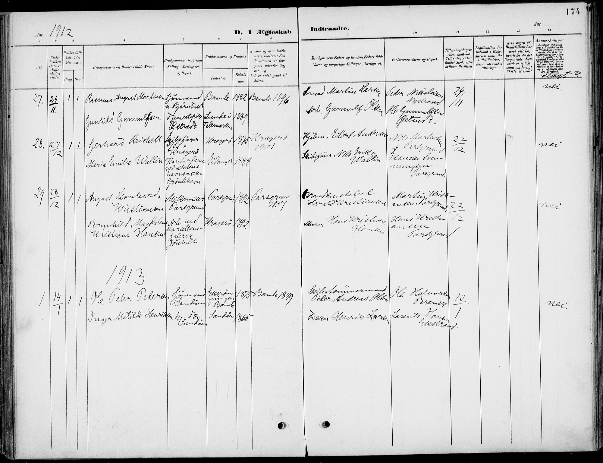 Eidanger kirkebøker, SAKO/A-261/F/Fa/L0013: Parish register (official) no. 13, 1900-1913, p. 174