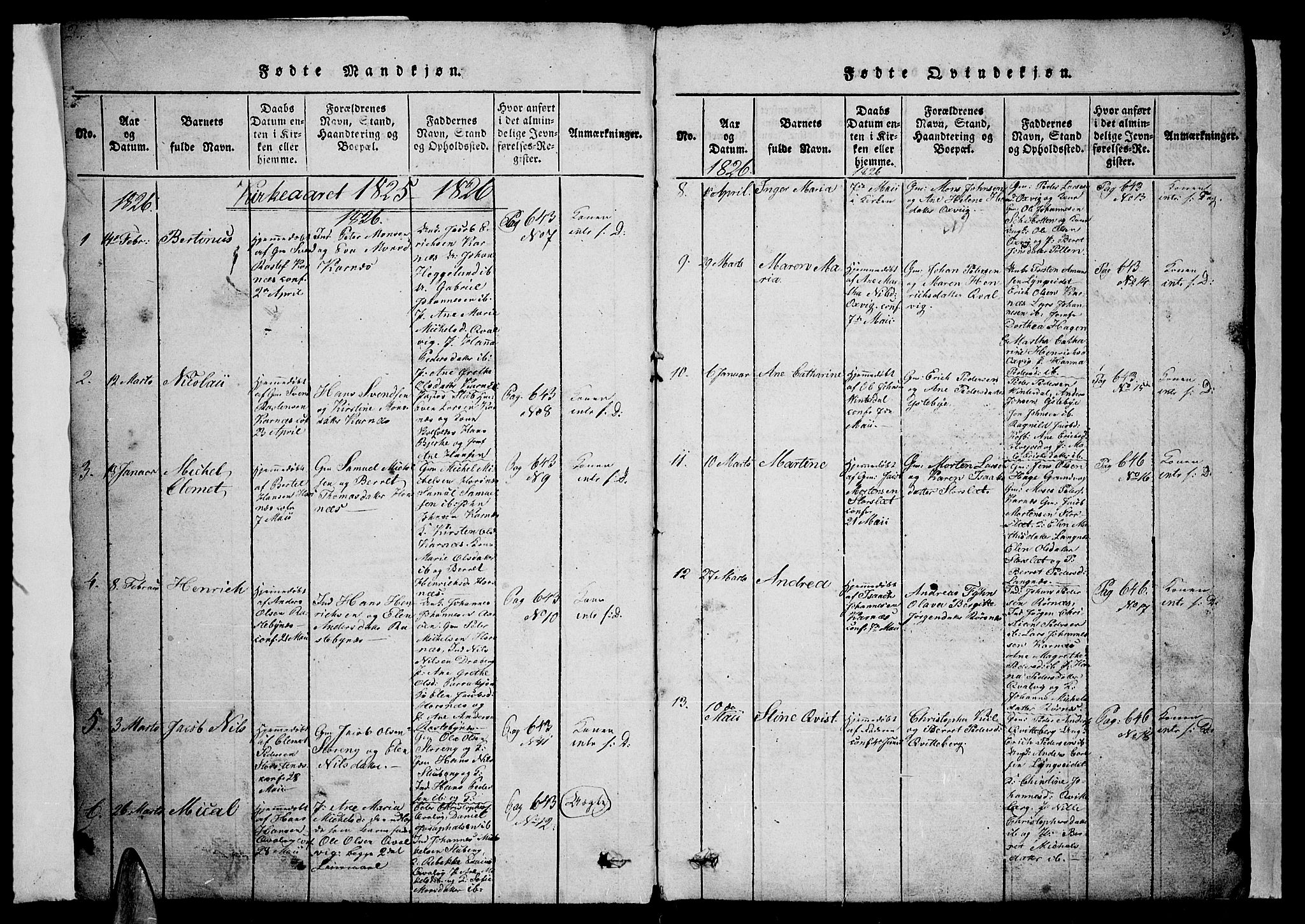 Lyngen sokneprestembete, SATØ/S-1289/H/He/Heb/L0001klokker: Parish register (copy) no. 1, 1826-1838, p. 2-3