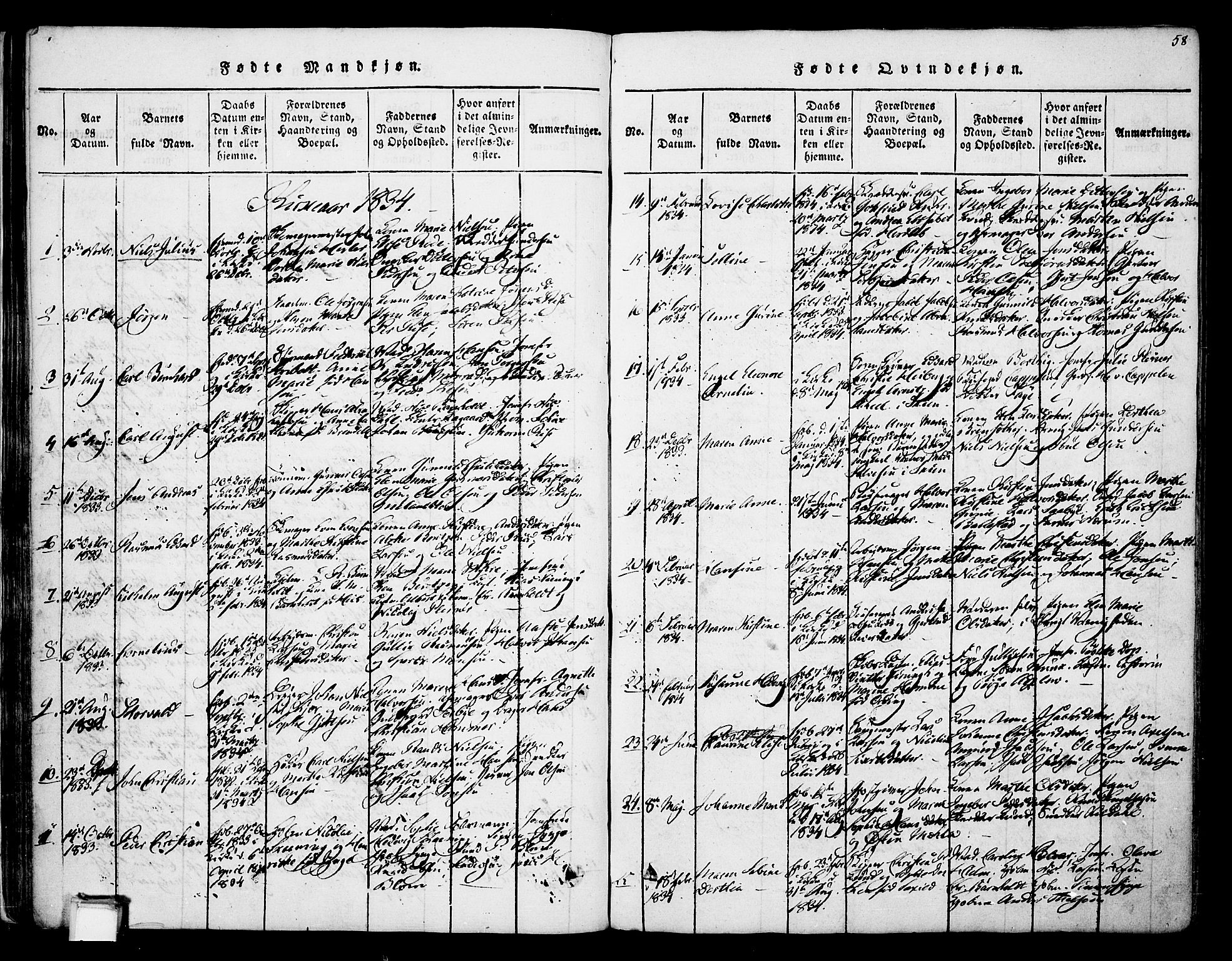 Skien kirkebøker, SAKO/A-302/F/Fa/L0005: Parish register (official) no. 5, 1814-1843, p. 58