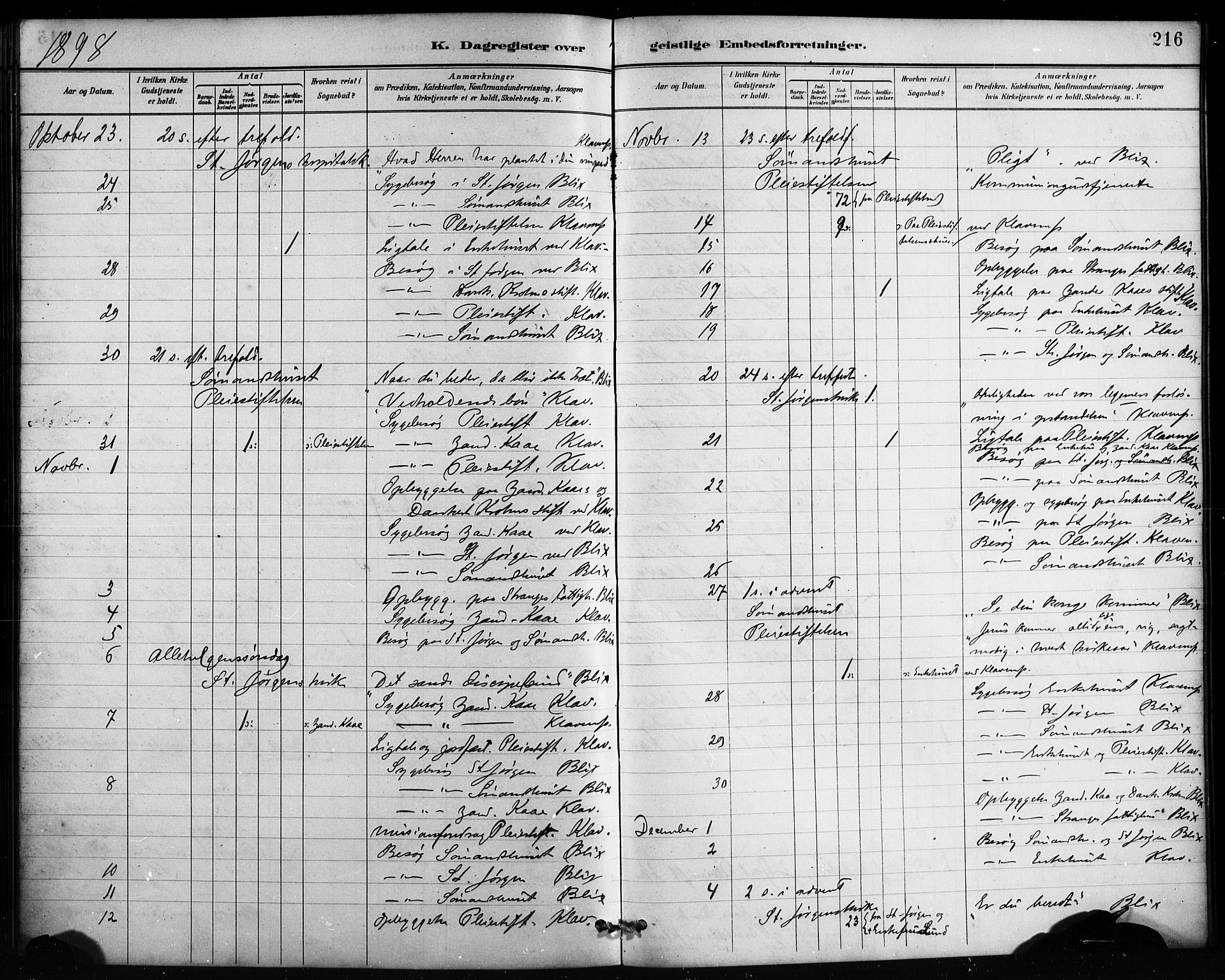 St. Jørgens hospital og Årstad sokneprestembete, AV/SAB-A-99934: Parish register (official) no. A 13, 1886-1906, p. 216