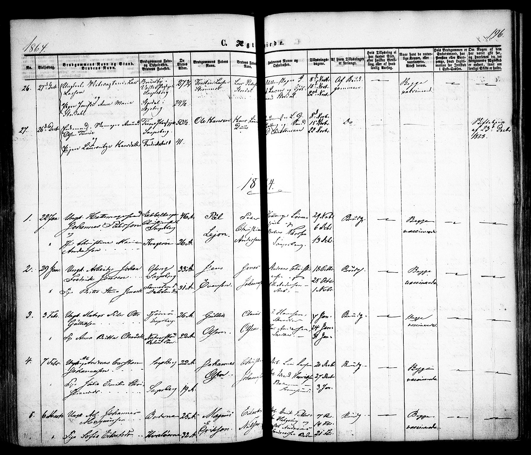 Sarpsborg prestekontor Kirkebøker, SAO/A-2006/F/Fa/L0001: Parish register (official) no. 1, 1859-1868, p. 196