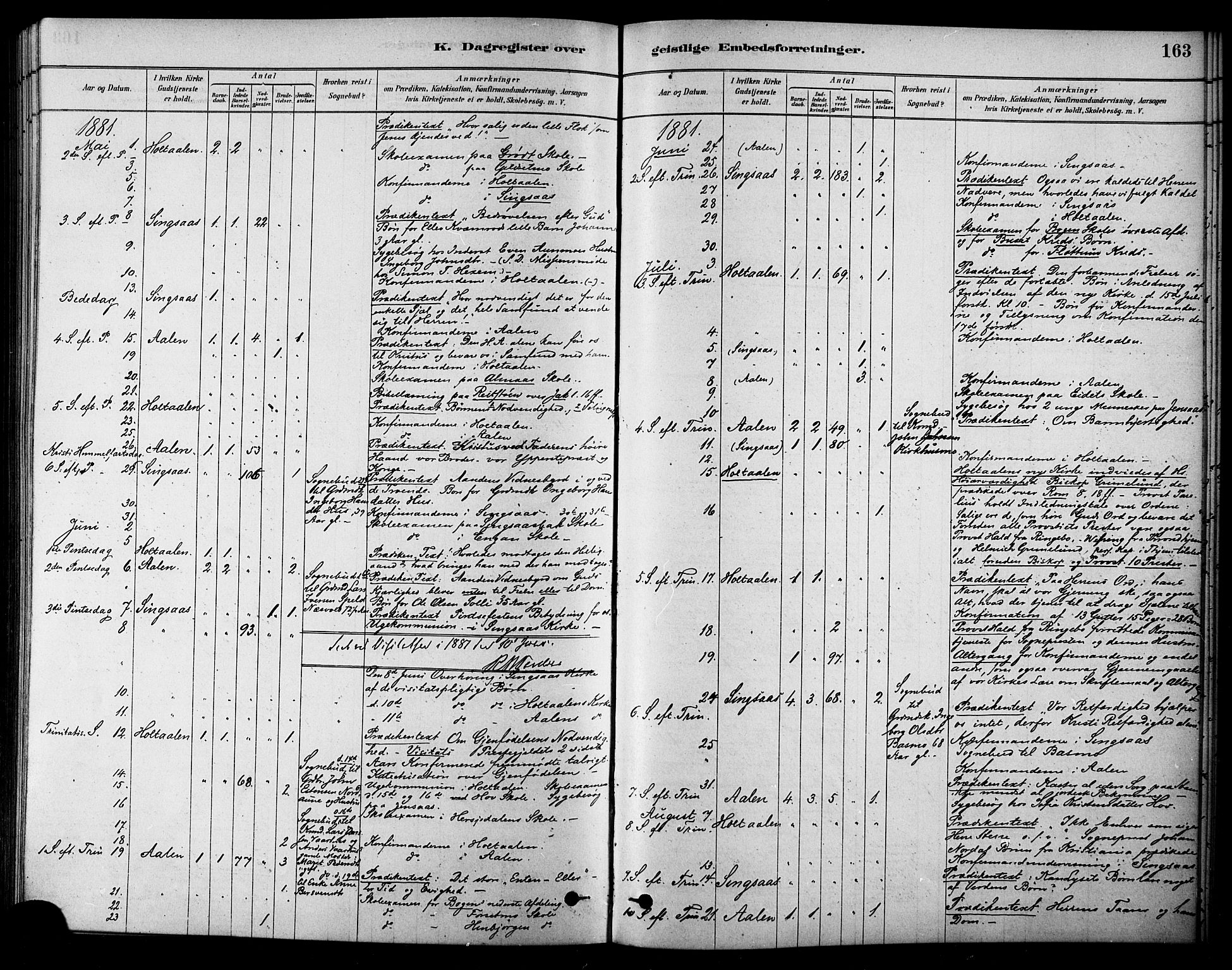 Ministerialprotokoller, klokkerbøker og fødselsregistre - Sør-Trøndelag, SAT/A-1456/685/L0972: Parish register (official) no. 685A09, 1879-1890, p. 163