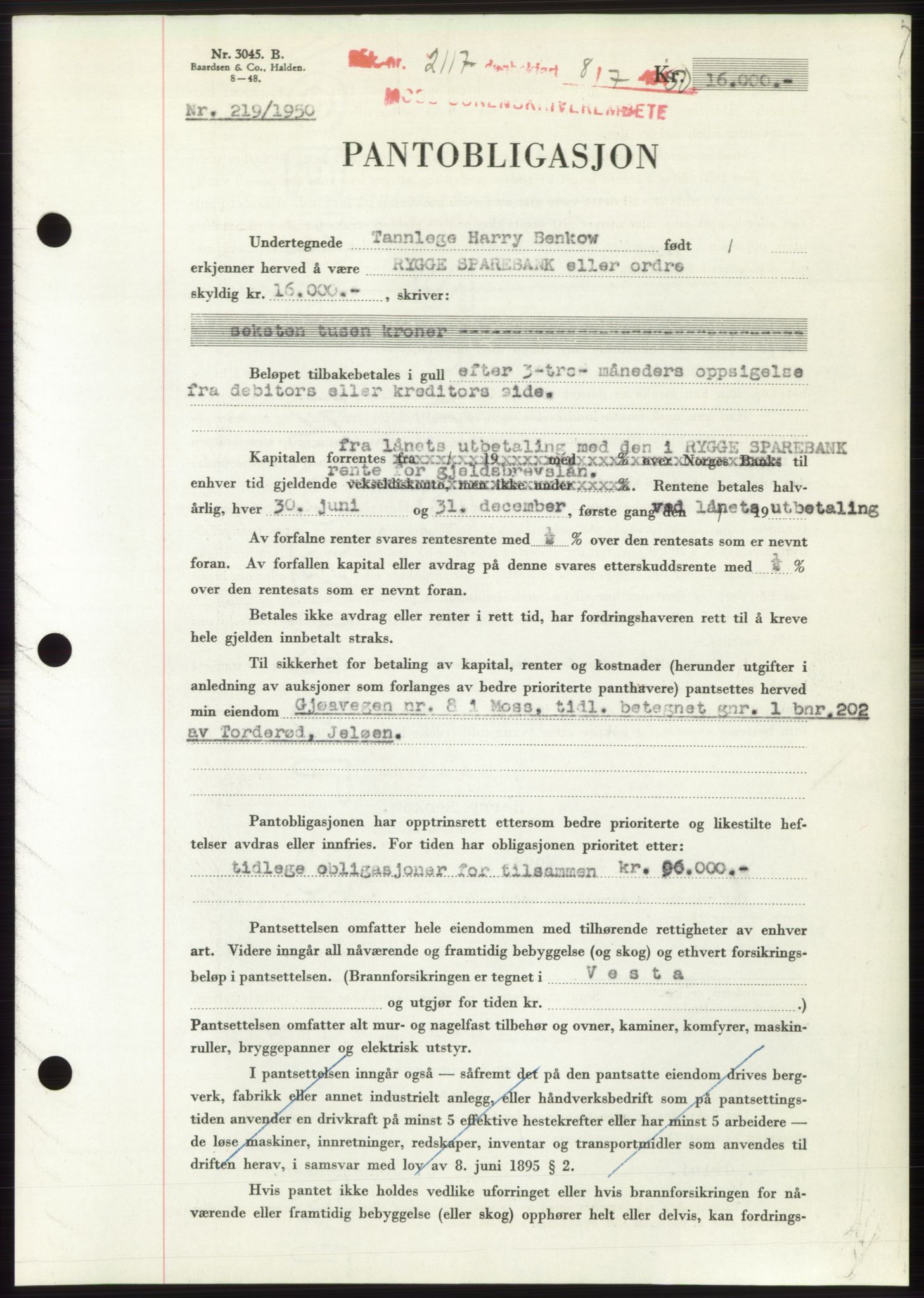 Moss sorenskriveri, AV/SAO-A-10168: Mortgage book no. B24, 1950-1950, Diary no: : 2117/1950