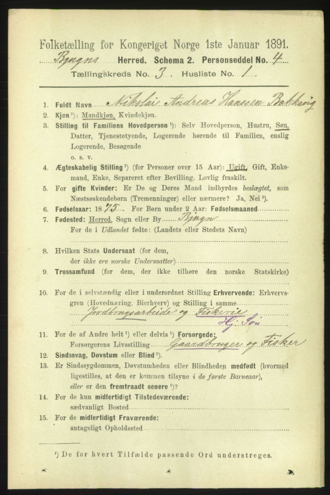 RA, 1891 census for 1627 Bjugn, 1891, p. 639