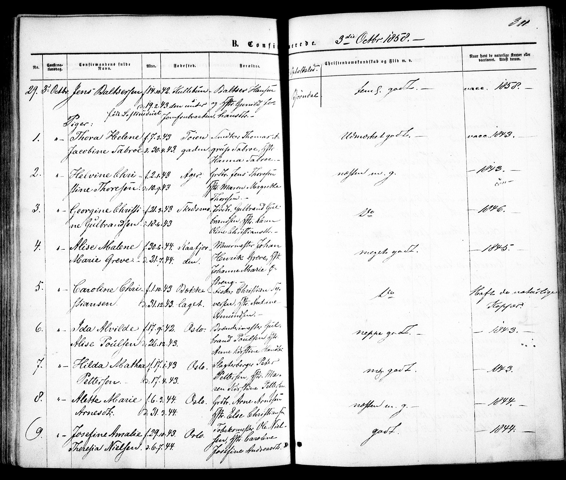 Vestre Aker prestekontor Kirkebøker, AV/SAO-A-10025/F/Fa/L0004: Parish register (official) no. 4, 1857-1877, p. 311