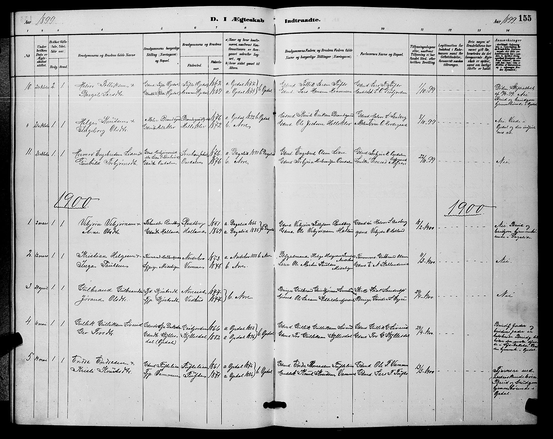 Nore kirkebøker, SAKO/A-238/G/Ga/L0003: Parish register (copy) no. I 3, 1886-1903, p. 155