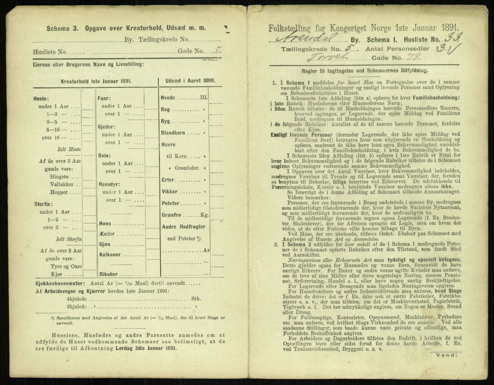 RA, 1891 census for 0903 Arendal, 1891, p. 276