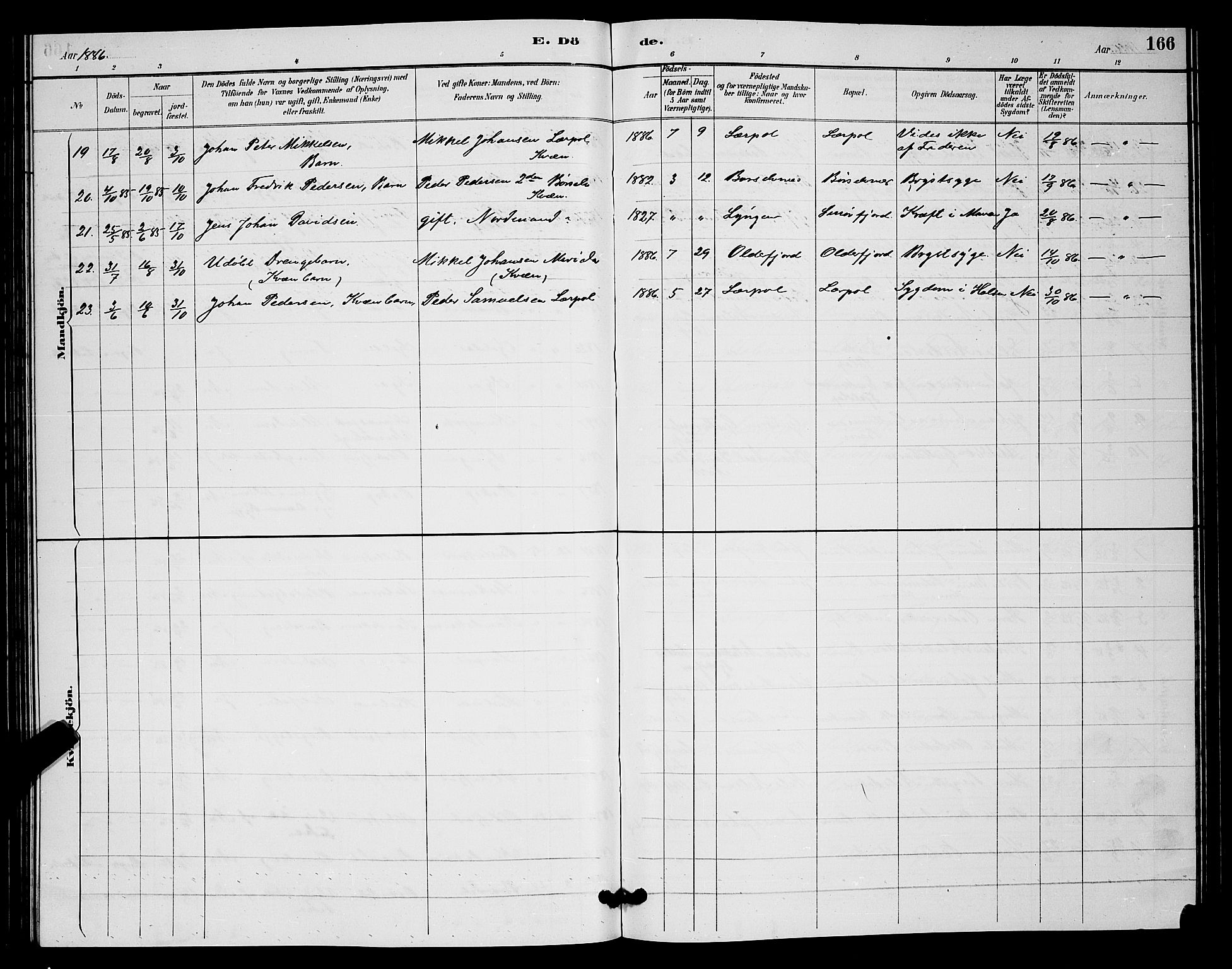 Kistrand/Porsanger sokneprestembete, AV/SATØ-S-1351/H/Hb/L0004.klokk: Parish register (copy) no. 4, 1885-1894, p. 166