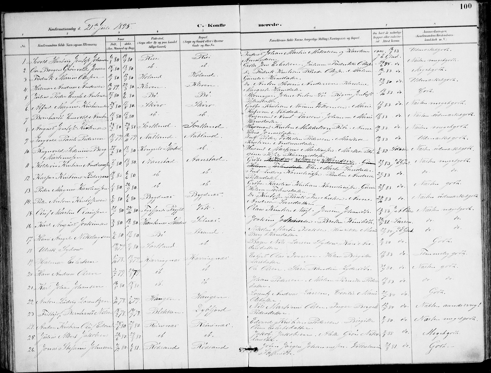 Ministerialprotokoller, klokkerbøker og fødselsregistre - Nordland, SAT/A-1459/895/L1372: Parish register (official) no. 895A07, 1894-1914, p. 100