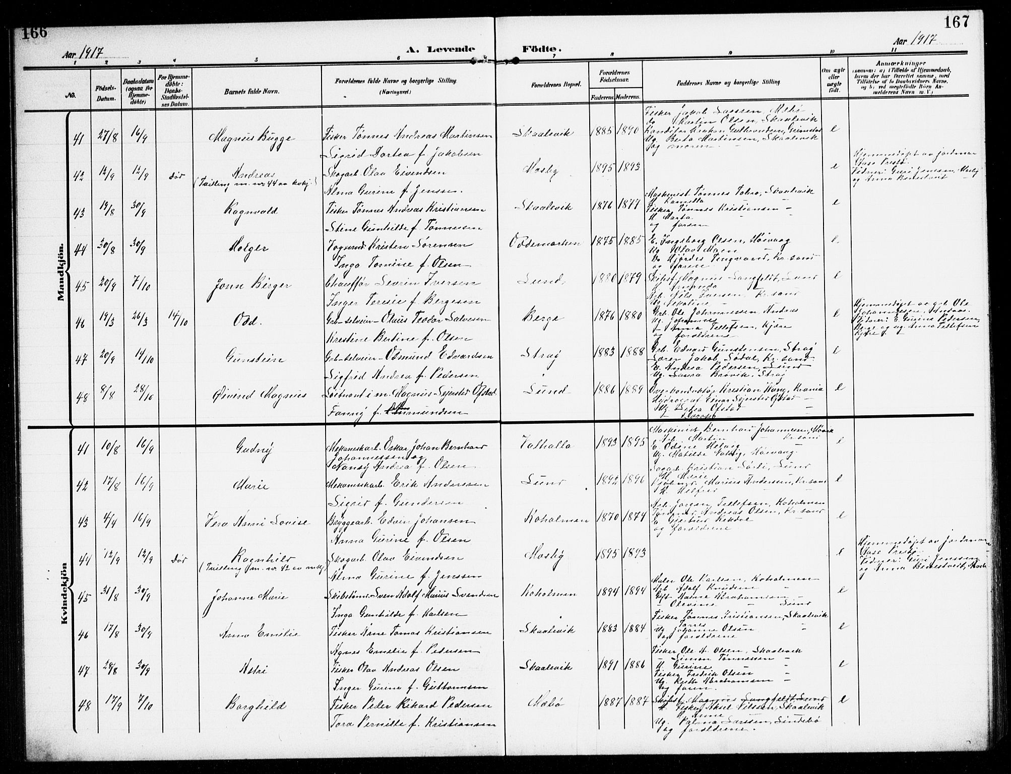 Oddernes sokneprestkontor, AV/SAK-1111-0033/F/Fb/Fba/L0010: Parish register (copy) no. B 10, 1907-1941, p. 166-167