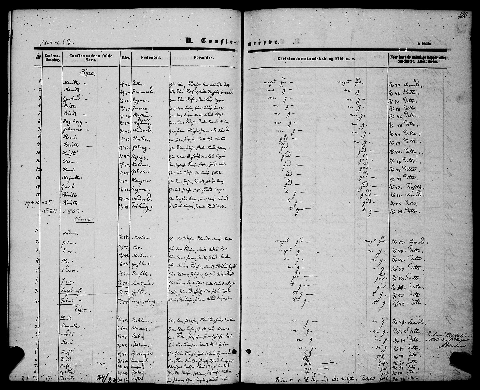 Ministerialprotokoller, klokkerbøker og fødselsregistre - Sør-Trøndelag, SAT/A-1456/685/L0968: Parish register (official) no. 685A07 /3, 1860-1869, p. 120