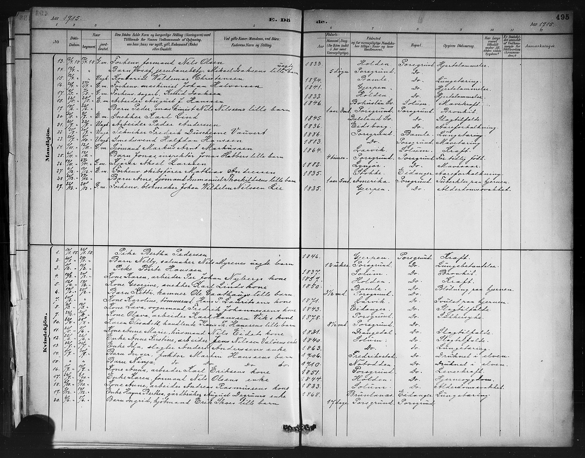 Porsgrunn kirkebøker , AV/SAKO-A-104/G/Gb/L0005: Parish register (copy) no. II 5, 1883-1915, p. 495