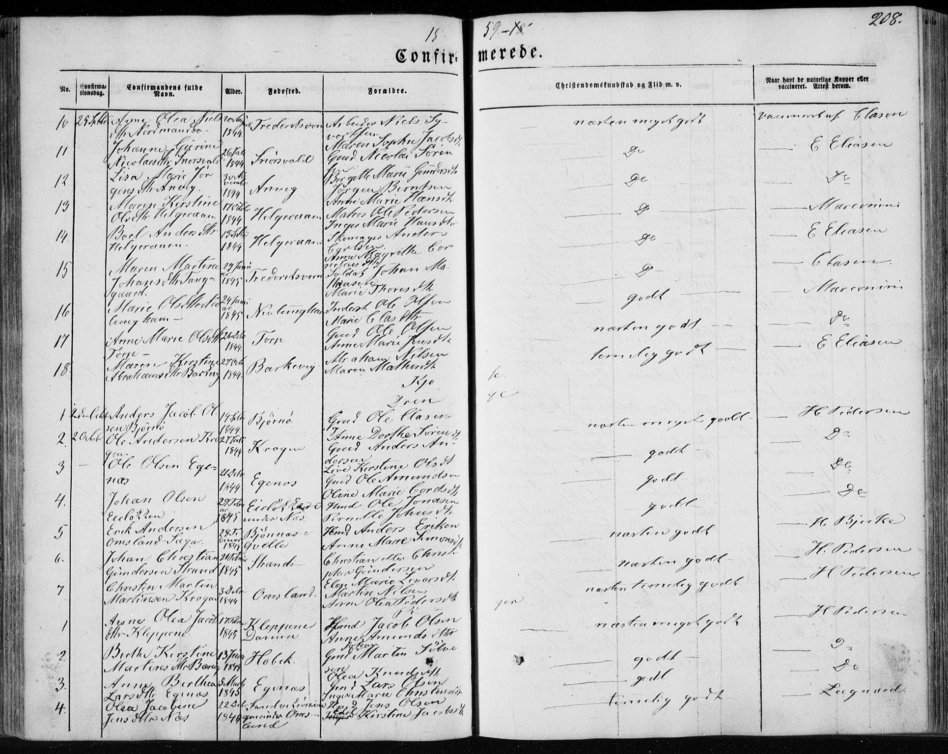 Brunlanes kirkebøker, AV/SAKO-A-342/F/Fa/L0004: Parish register (official) no. I 4, 1846-1862, p. 208