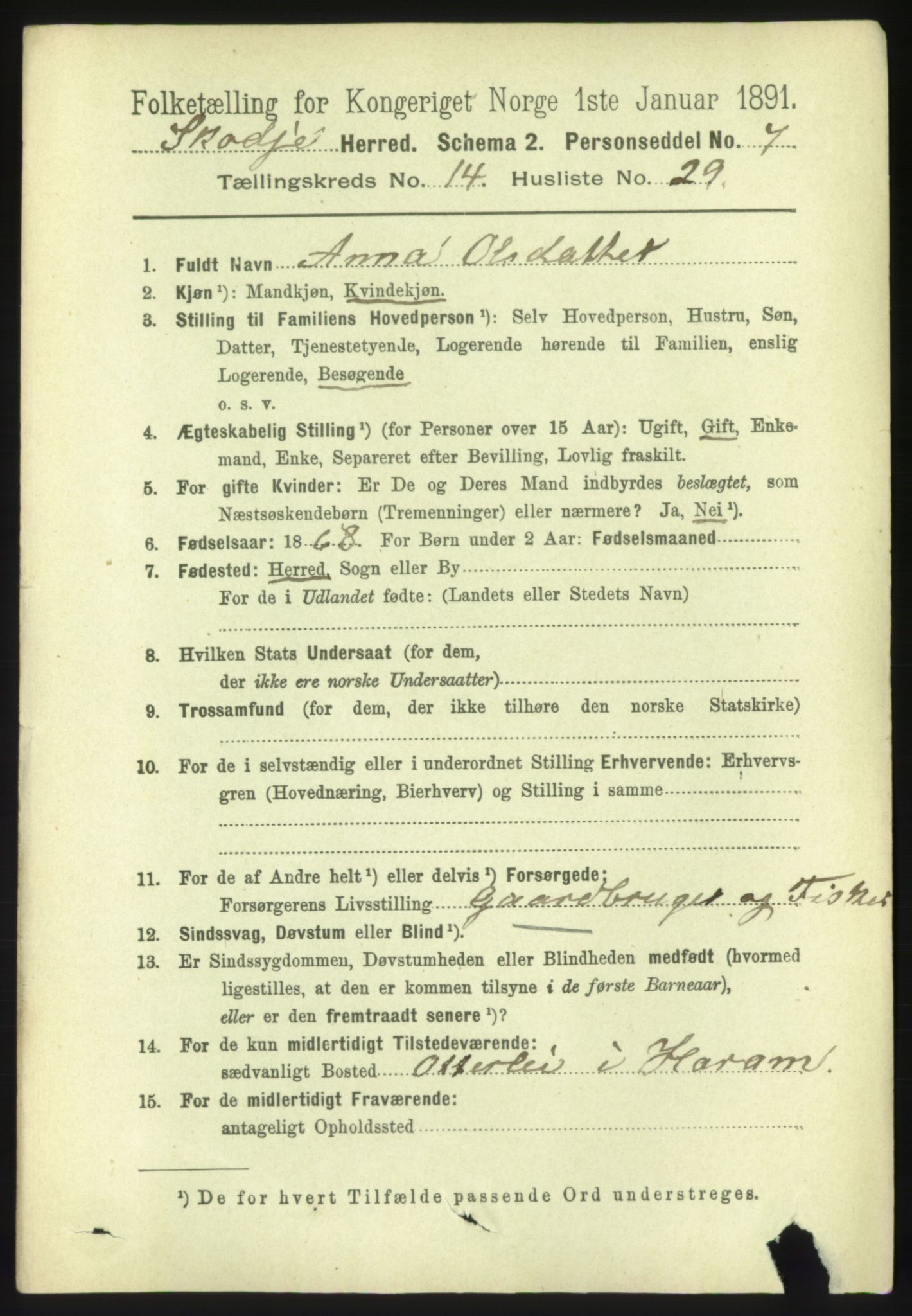 RA, 1891 census for 1529 Skodje, 1891, p. 3183