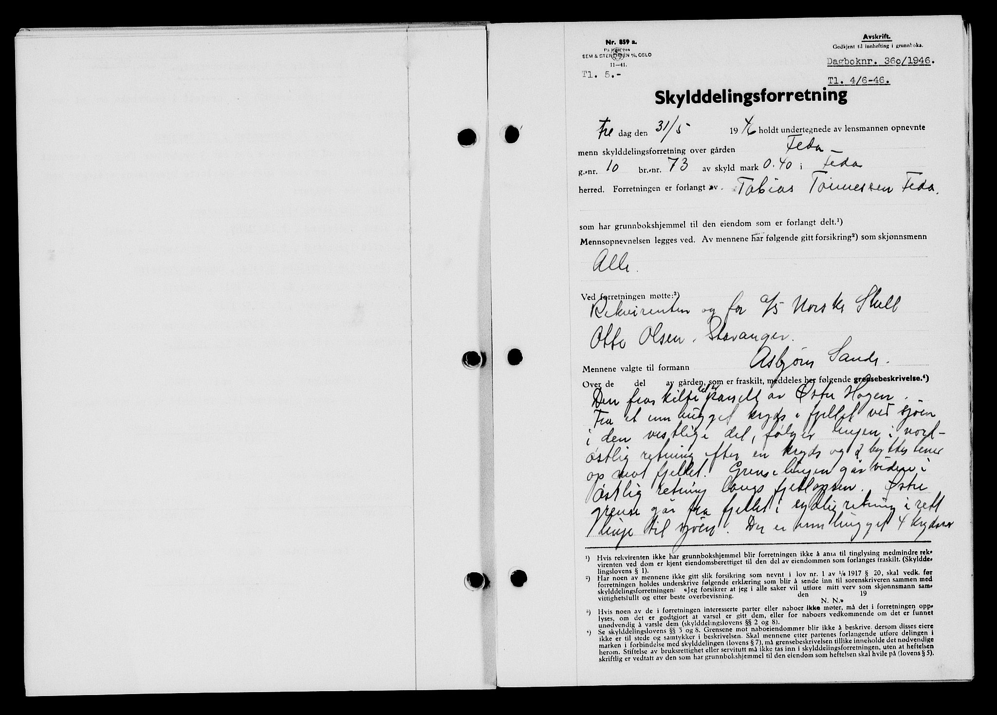 Flekkefjord sorenskriveri, SAK/1221-0001/G/Gb/Gba/L0060: Mortgage book no. A-8, 1945-1946, Diary no: : 360/1946