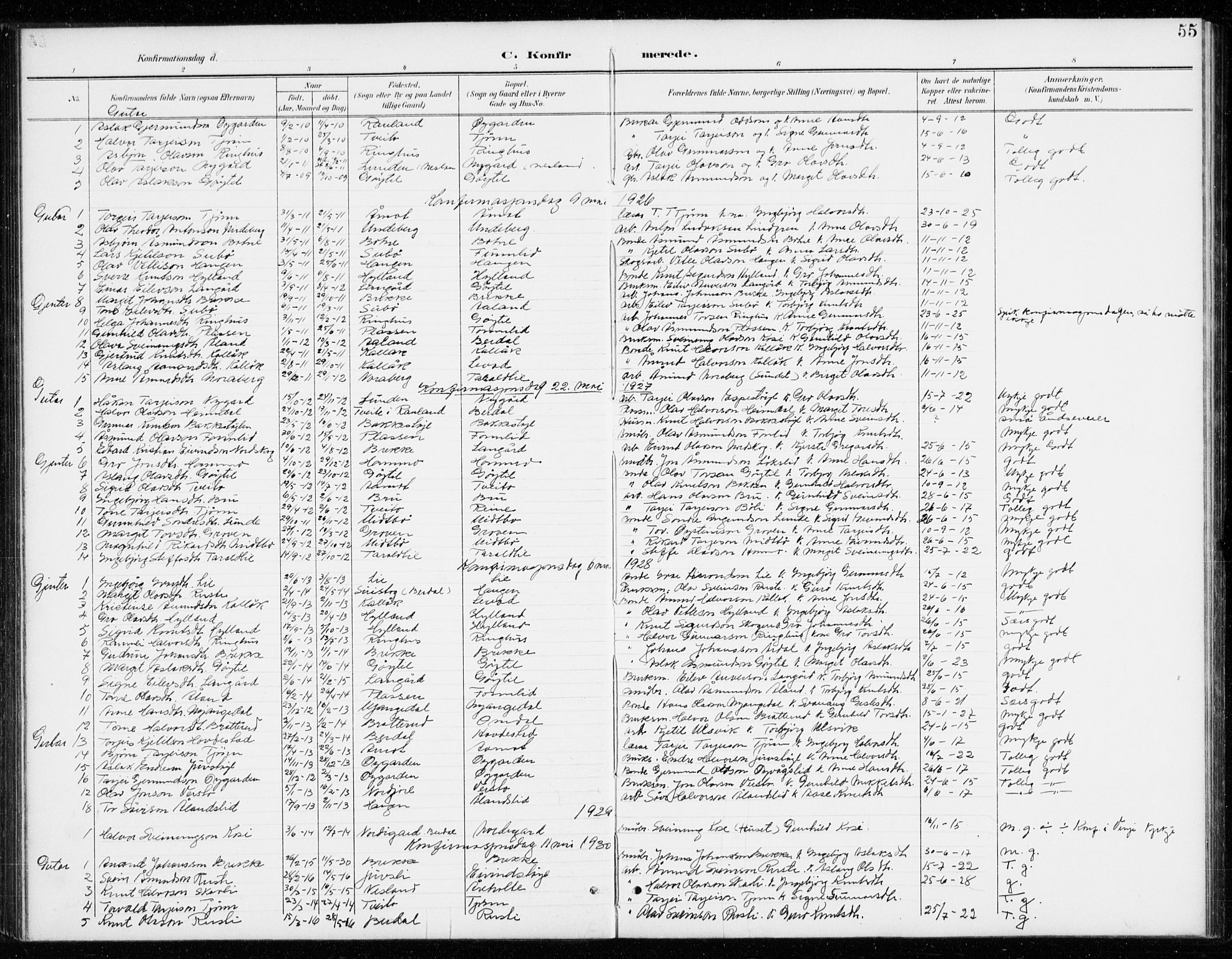 Vinje kirkebøker, SAKO/A-312/G/Gb/L0003: Parish register (copy) no. II 3, 1892-1943, p. 55