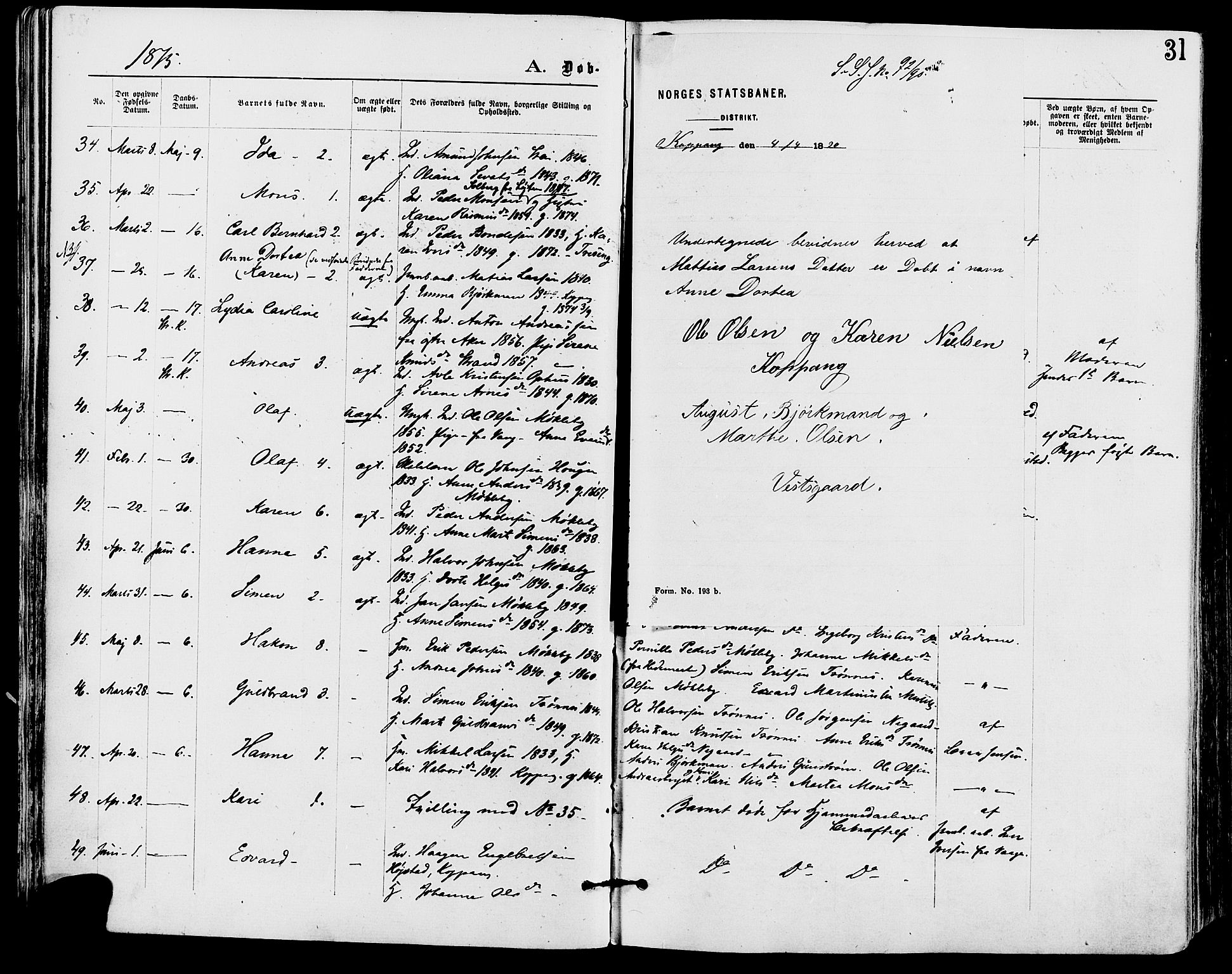 Stor-Elvdal prestekontor, SAH/PREST-052/H/Ha/Haa/L0001: Parish register (official) no. 1, 1871-1882, p. 31