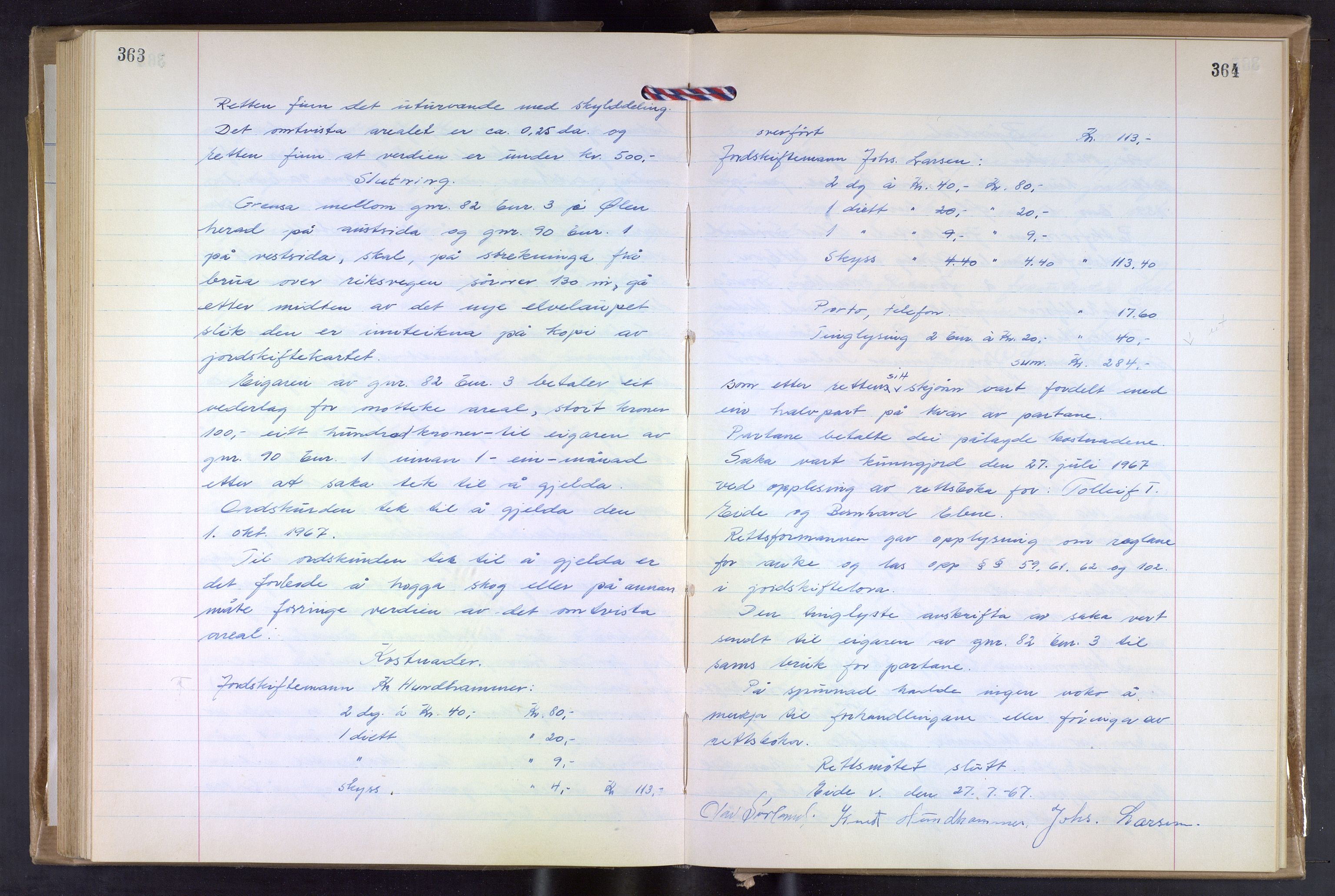 Hordaland jordskiftedøme - VII Indre Sunnhordland jordskiftedistrikt, AV/SAB-A-7401/A/Aa/L0031: Forhandlingsprotokoll, 1960-1967, p. 363-364