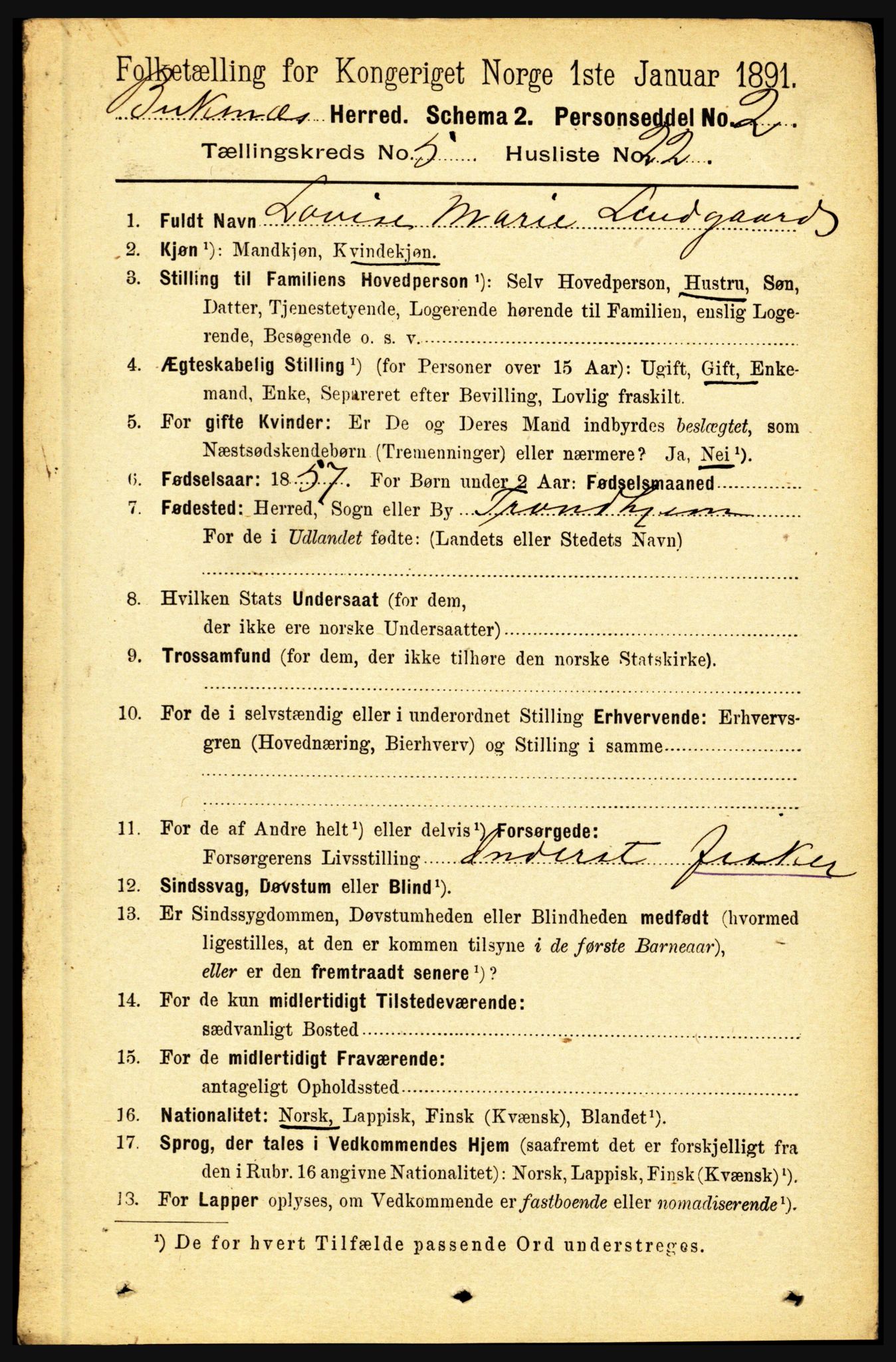 RA, 1891 census for 1860 Buksnes, 1891, p. 4008