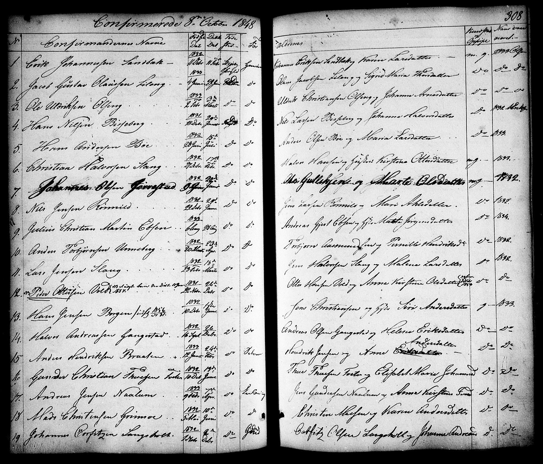Skjeberg prestekontor Kirkebøker, SAO/A-10923/F/Fa/L0006: Parish register (official) no. I 6, 1846-1858, p. 308