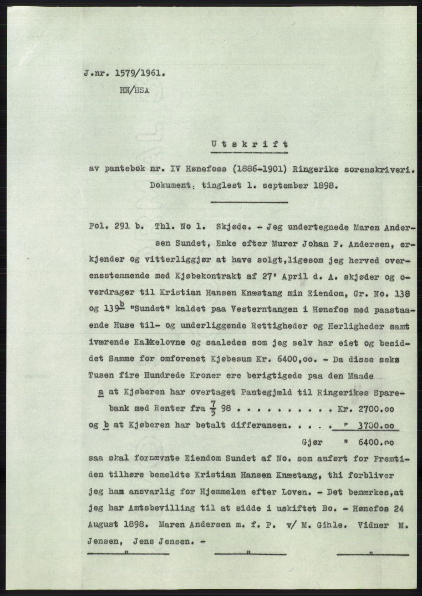 Statsarkivet i Oslo, SAO/A-10621/Z/Zd/L0014: Avskrifter, j.nr 1101-1809/1961, 1961, p. 244