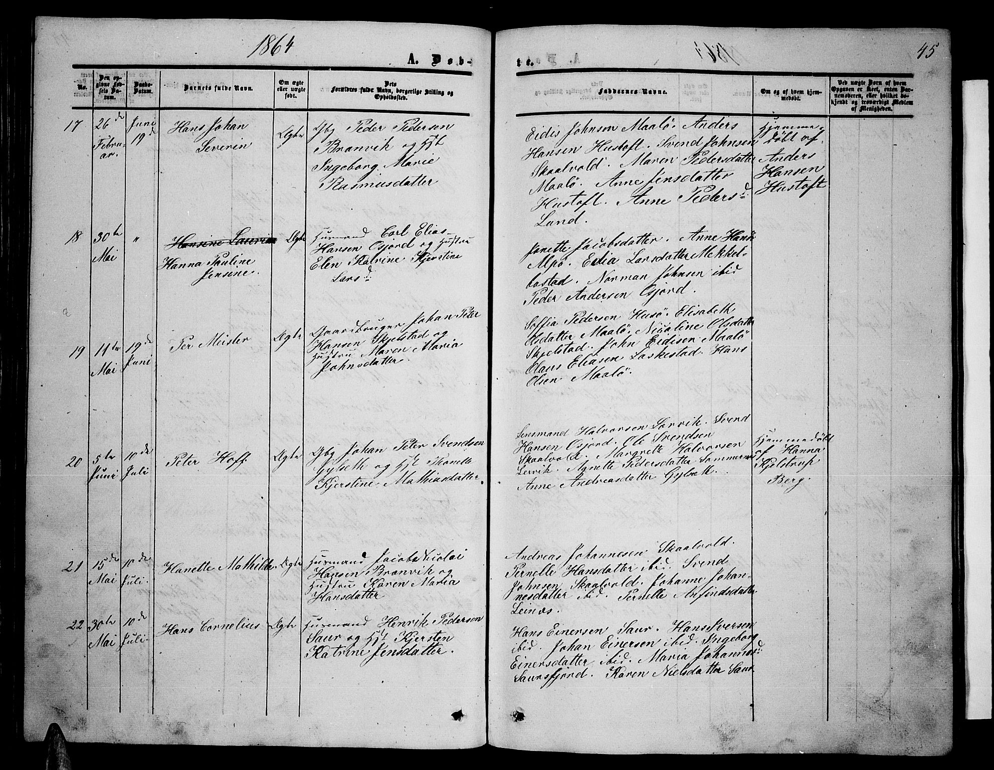 Ministerialprotokoller, klokkerbøker og fødselsregistre - Nordland, AV/SAT-A-1459/857/L0827: Parish register (copy) no. 857C02, 1852-1879, p. 45