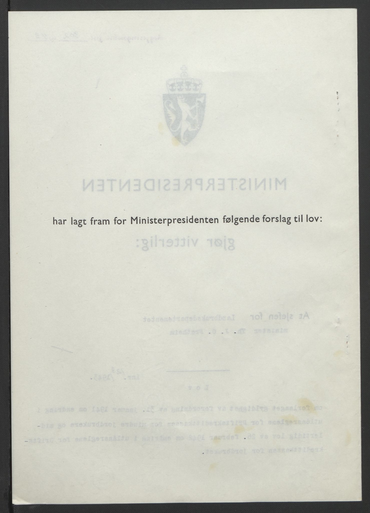 NS-administrasjonen 1940-1945 (Statsrådsekretariatet, de kommisariske statsråder mm), RA/S-4279/D/Db/L0099: Lover, 1943, p. 573