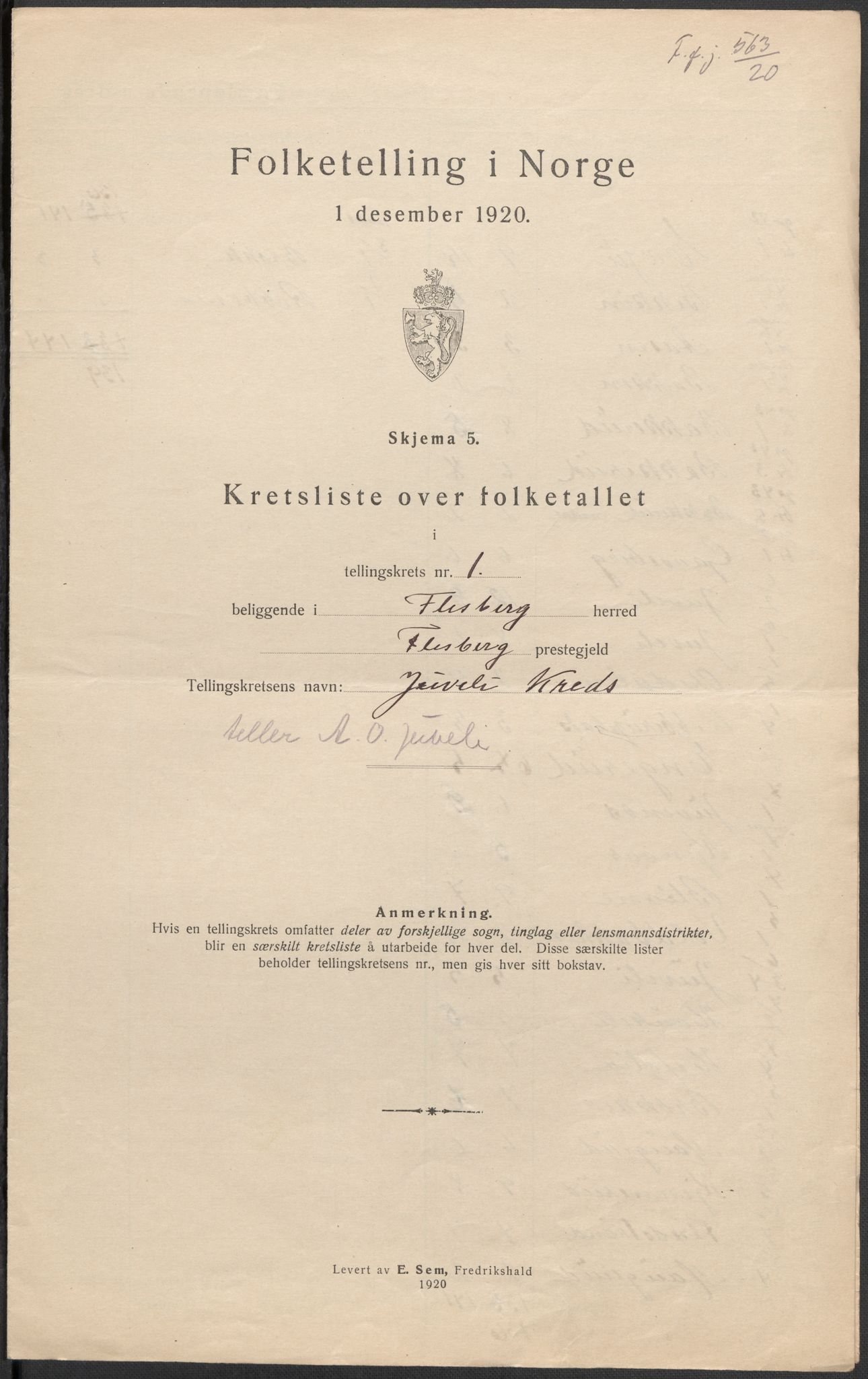 SAKO, 1920 census for Flesberg, 1920, p. 5