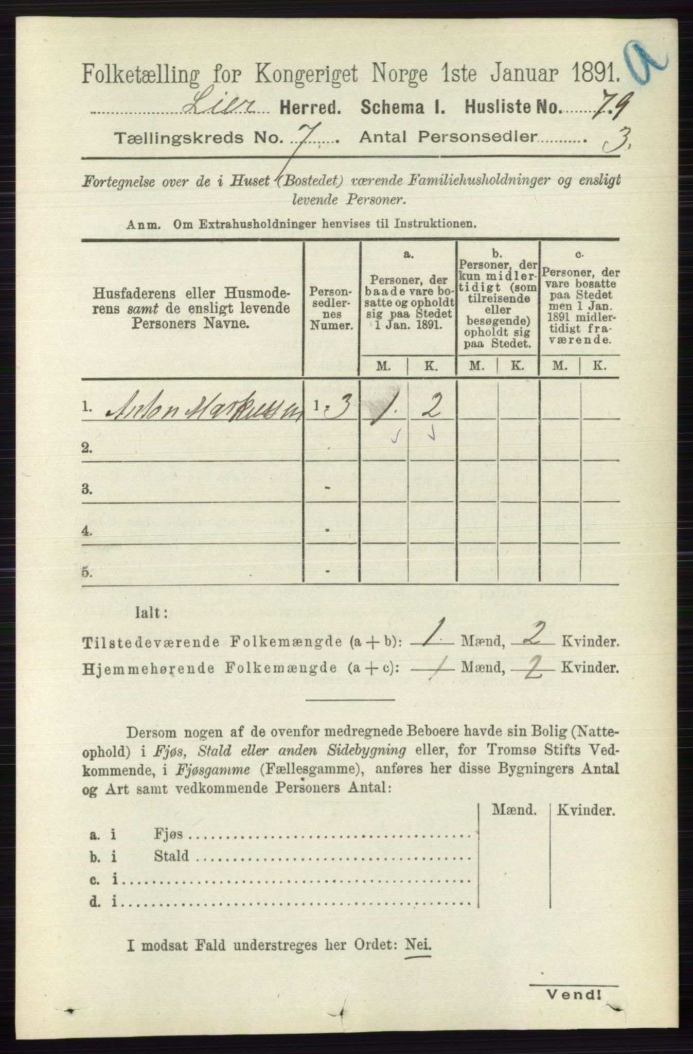 RA, 1891 census for 0626 Lier, 1891, p. 4515