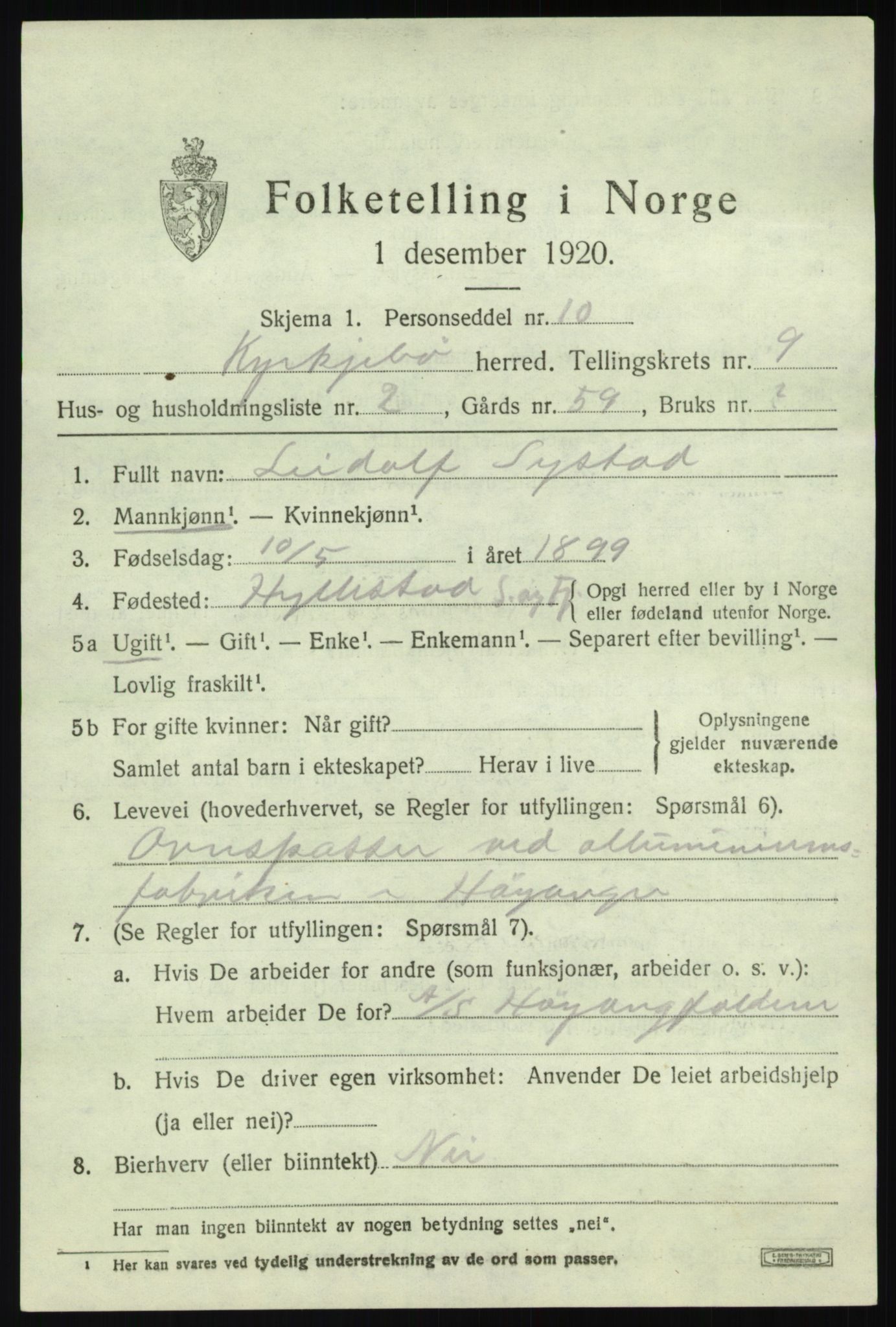 SAB, 1920 census for Kyrkjebø, 1920, p. 3919