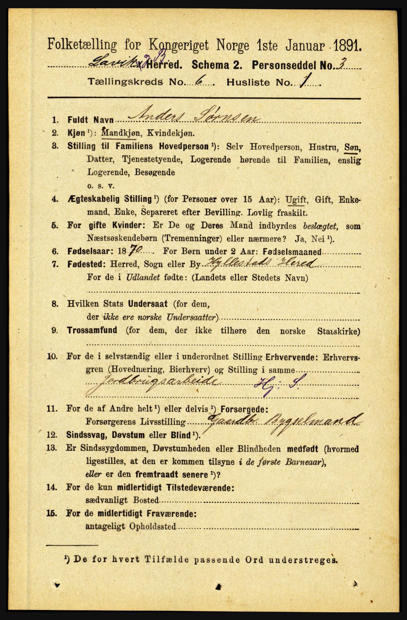 RA, 1891 census for 1415 Lavik og Brekke, 1891, p. 1134