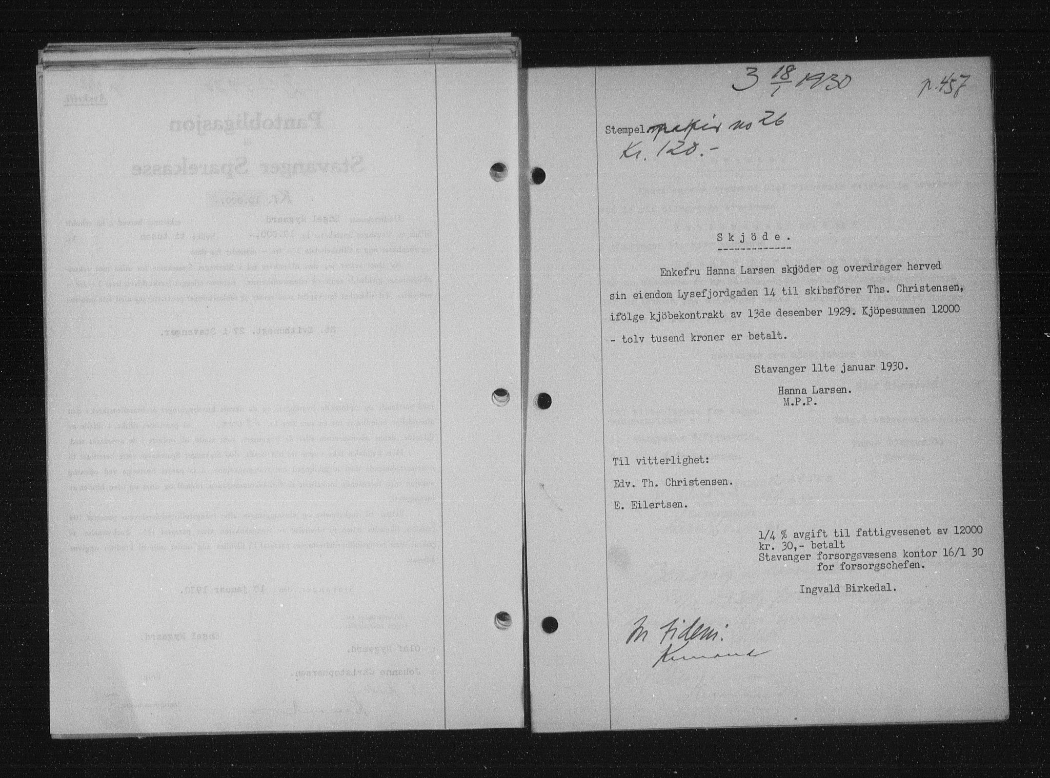 Stavanger byfogd, SAST/A-101408/001/4/41/410/410BB/L0056: Mortgage book no. 44, 1929-1930, Deed date: 18.01.1930